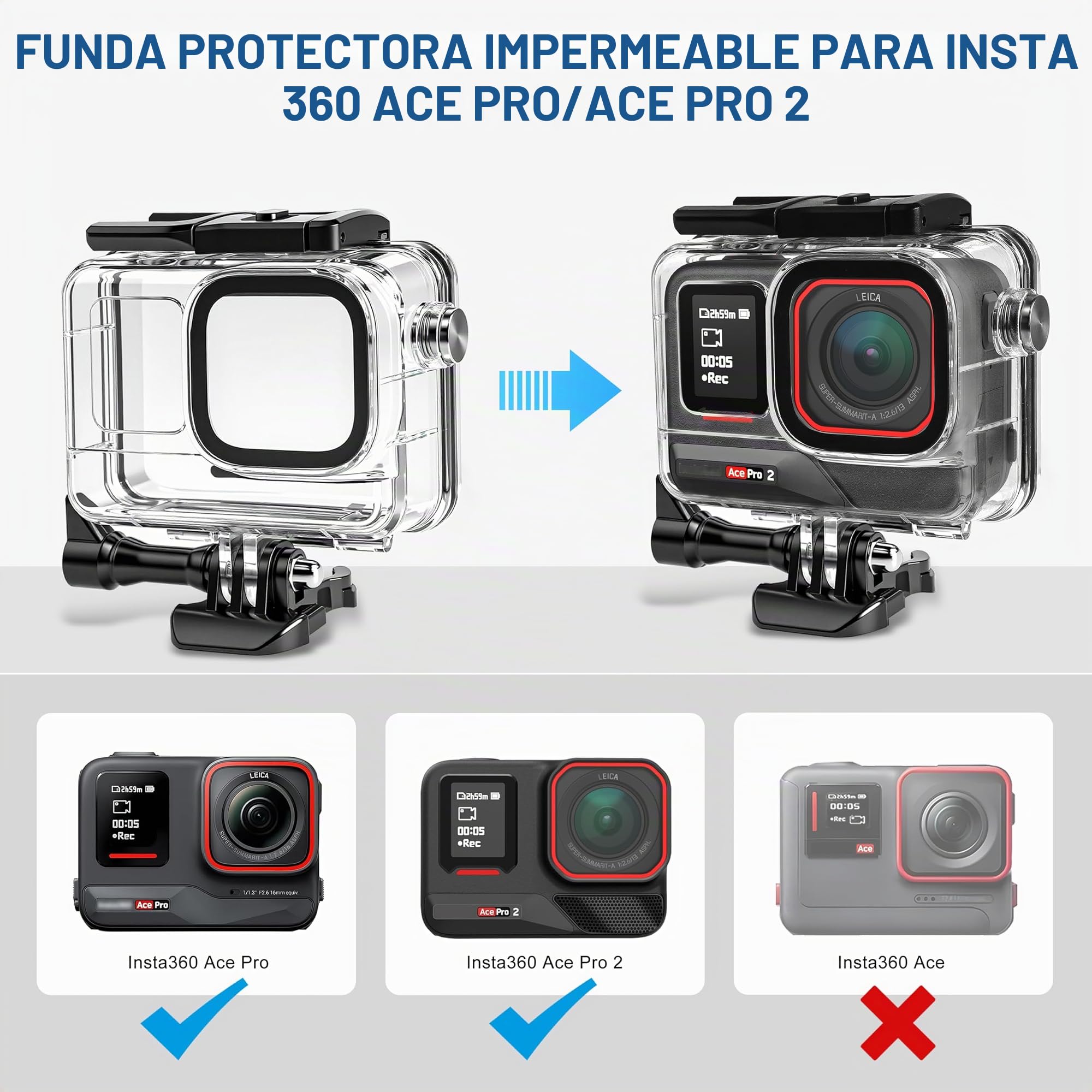 FitStill Kit de Buceo para Insta 360 Ace Pro 2/Ace Pro, 50 M/164 pies, Carcasa Impermeable + Mango de flotabilidad, para fotografía subacuática Ace Pro 2 Accesorios