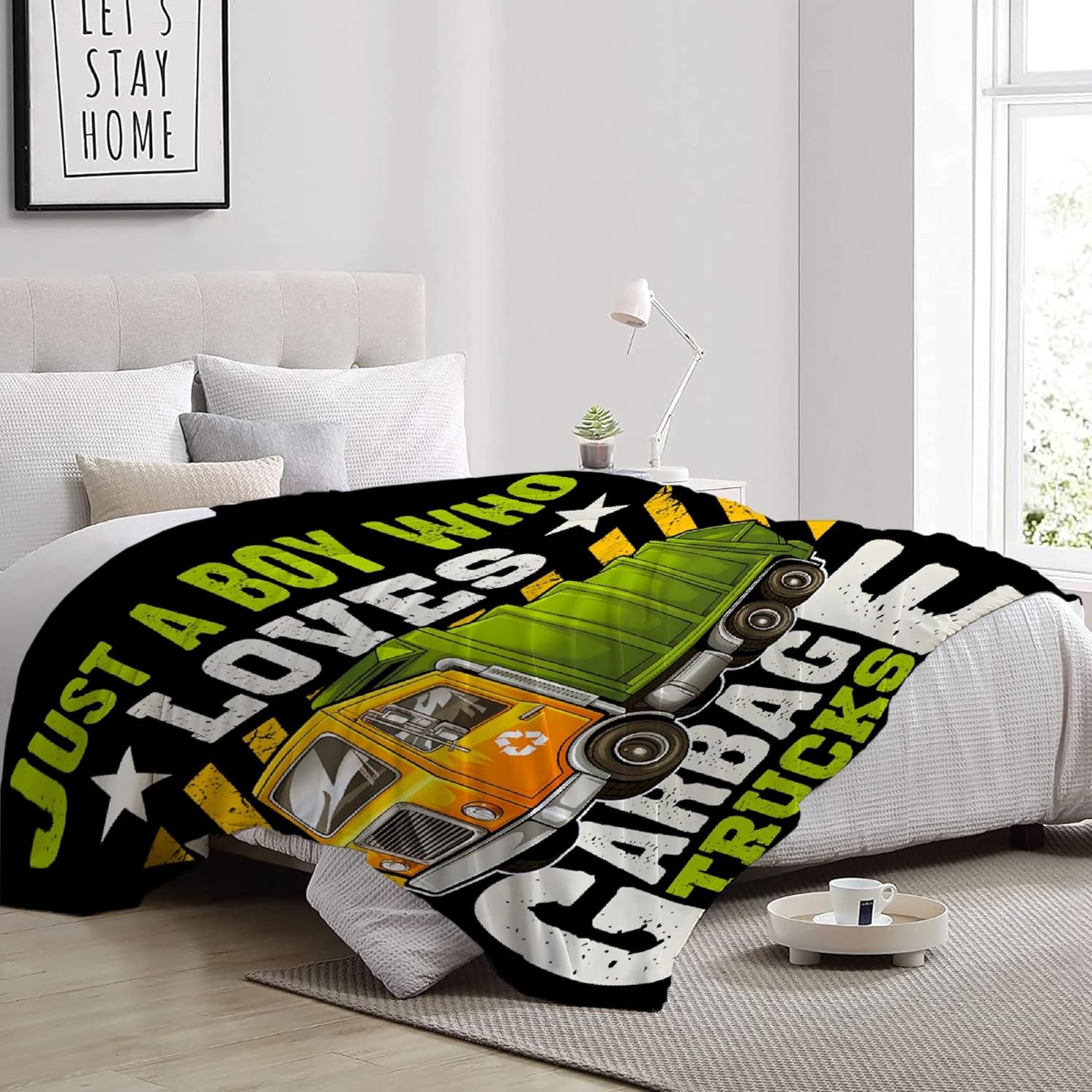 Garbage Trucks Blanket, Truck Gifts for Kids, Car Themed Flannel Blankets with Name, Soft Cozy Lightweight Throws Gifts for Truck Lovers & Boys 80x60 Inch for Adult