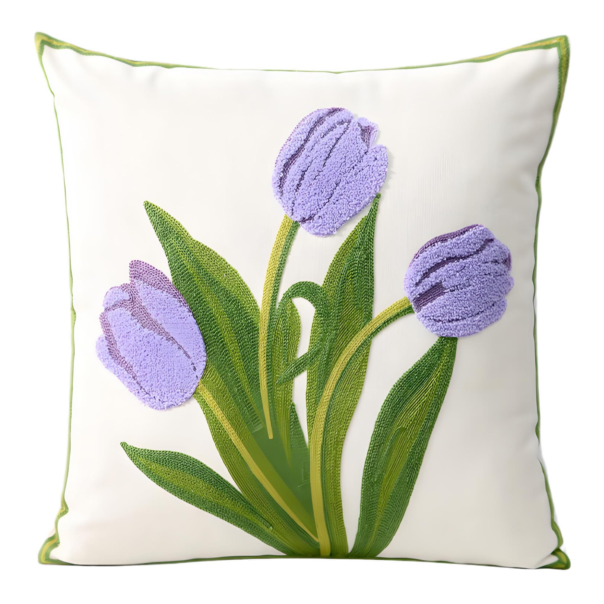 TAOSON Purple Tulip Flowers Embroidered Throw Pillow Covers,18x18โ,Set of 2 โ image 1