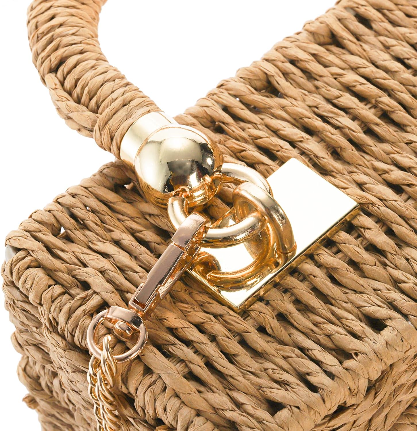 Square Straw Handbag, Vintage Women's Wicker Basket Bag, Handmade Rattan Crossbody Bag, Boho Tote Bag with Detachable Shoulder Strap for Summer Beach Casual Vacation Chic - Image 5