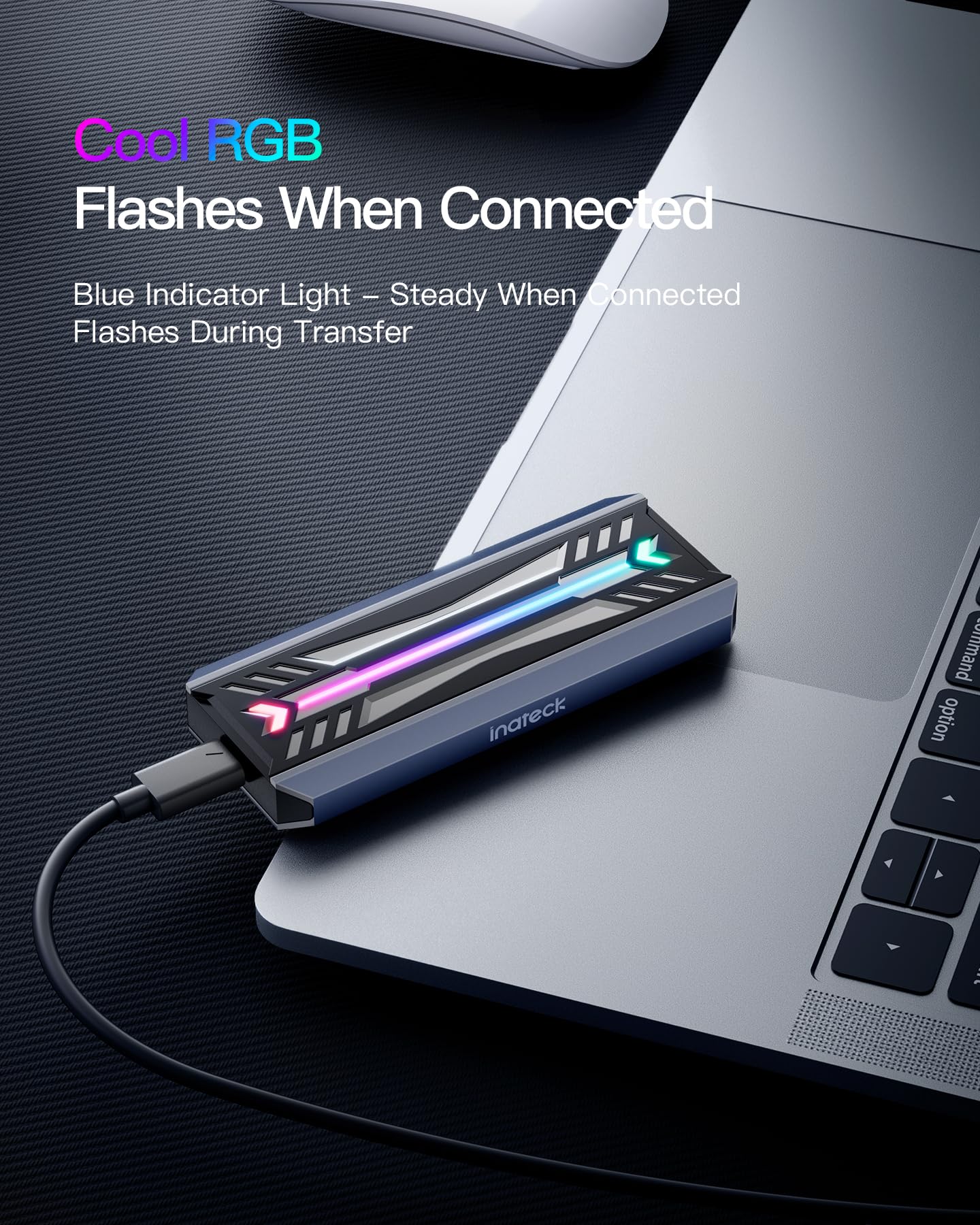 Inateck RGB Custodia SSD M.2 NVMe SATA, USB 3.2 Gen 2 (10 Gbps) Custodia con Supporto UASP Trim per SSD NVME/SATA 2242/2260/2280 (Chiave M/M&B), Installazione Senza Attrezzi (Fino a 4 TB), FE2024