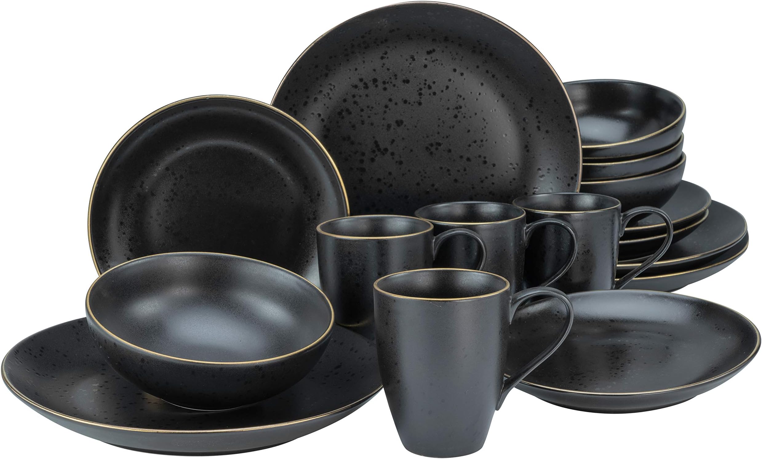 Creatable Gold Black 22699 Industrial Crockery Set 16 Pieces, Stoneware