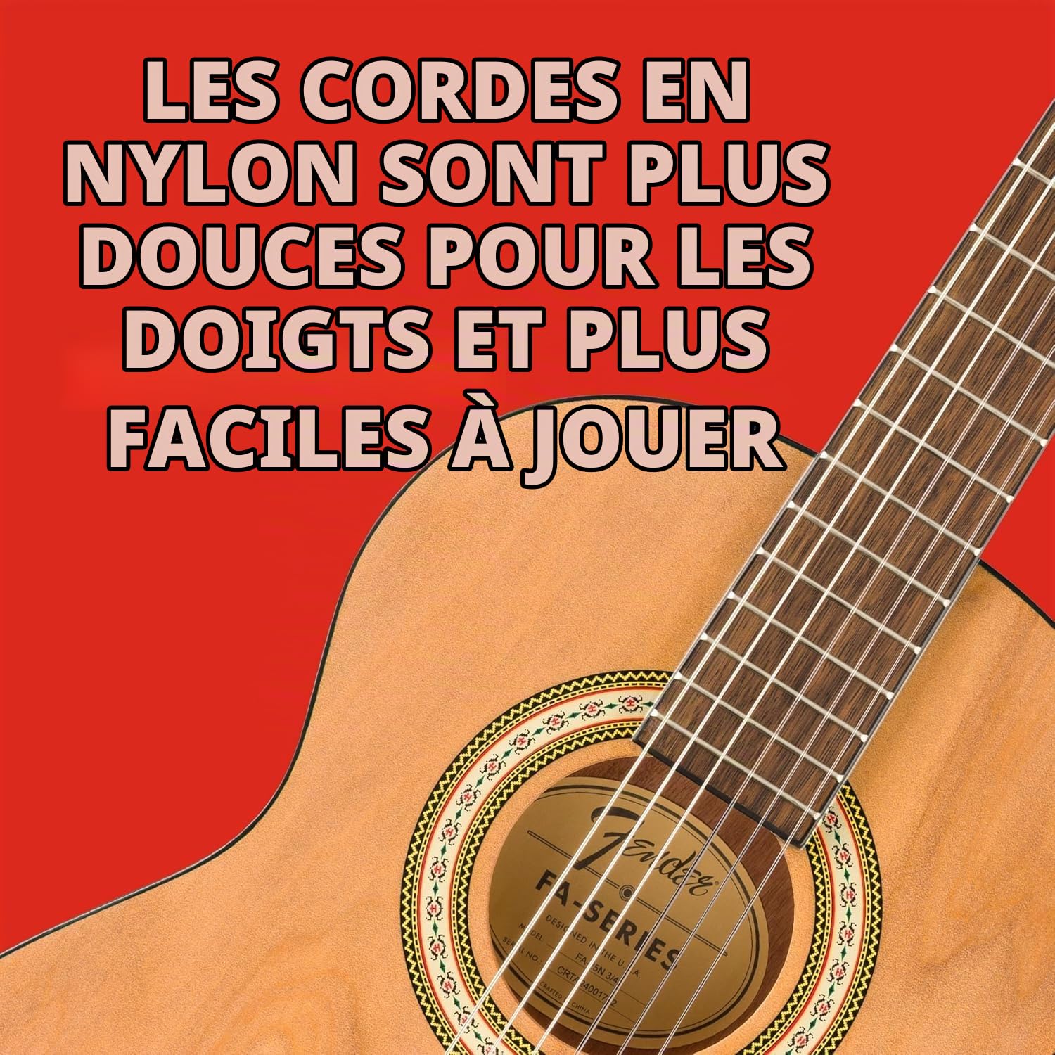 Fender Classic Design CN-25 à cordes en nylon, touche en noyer à échelle courte, guitare acoustique classique taille 3/4, naturelle. Idéal pour les débutants
