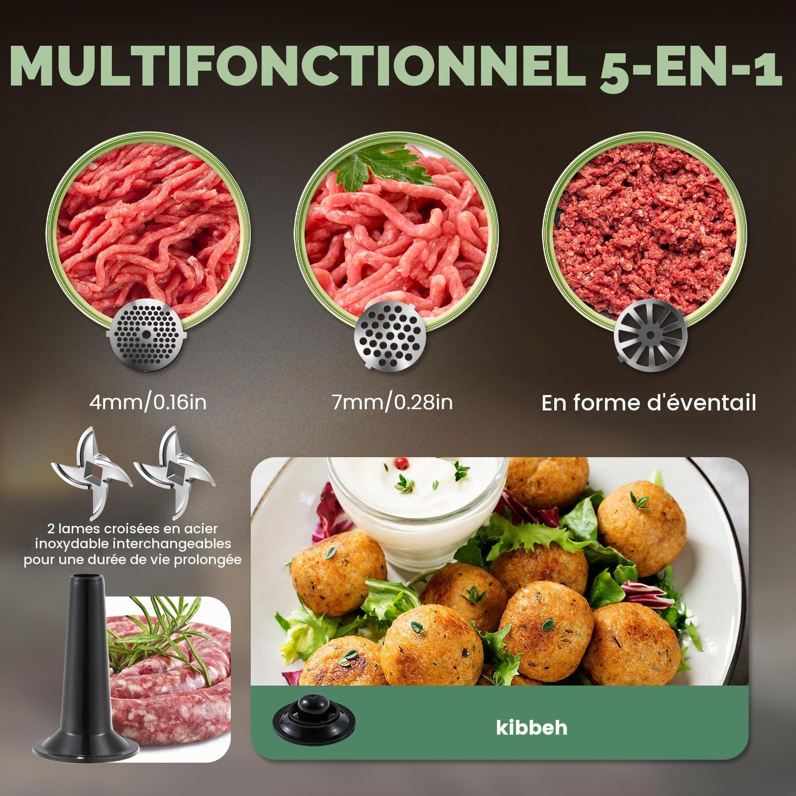 Huanyu Hachoir à viande électrique 2000 watts Hachoir à viande avec commande tactile Machine électrique multifonctionnelle pour hacher la viande avec 2 lames de coupe et 3 plaques de coupe