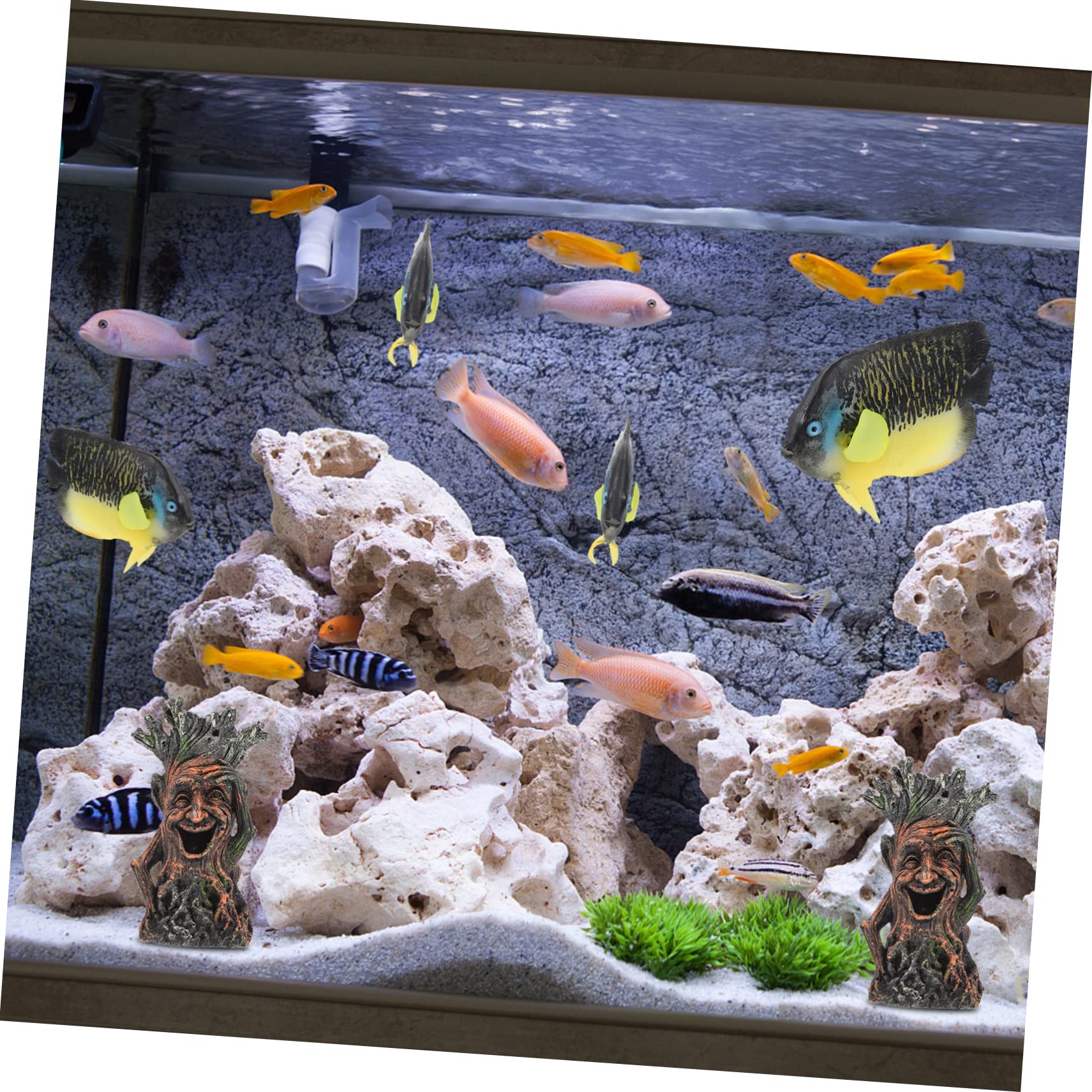 Décoration Aquarium Résine Tronc Arbre Artificiel Visage Souriant Homme Mort Accessoire Aménagement Paysager