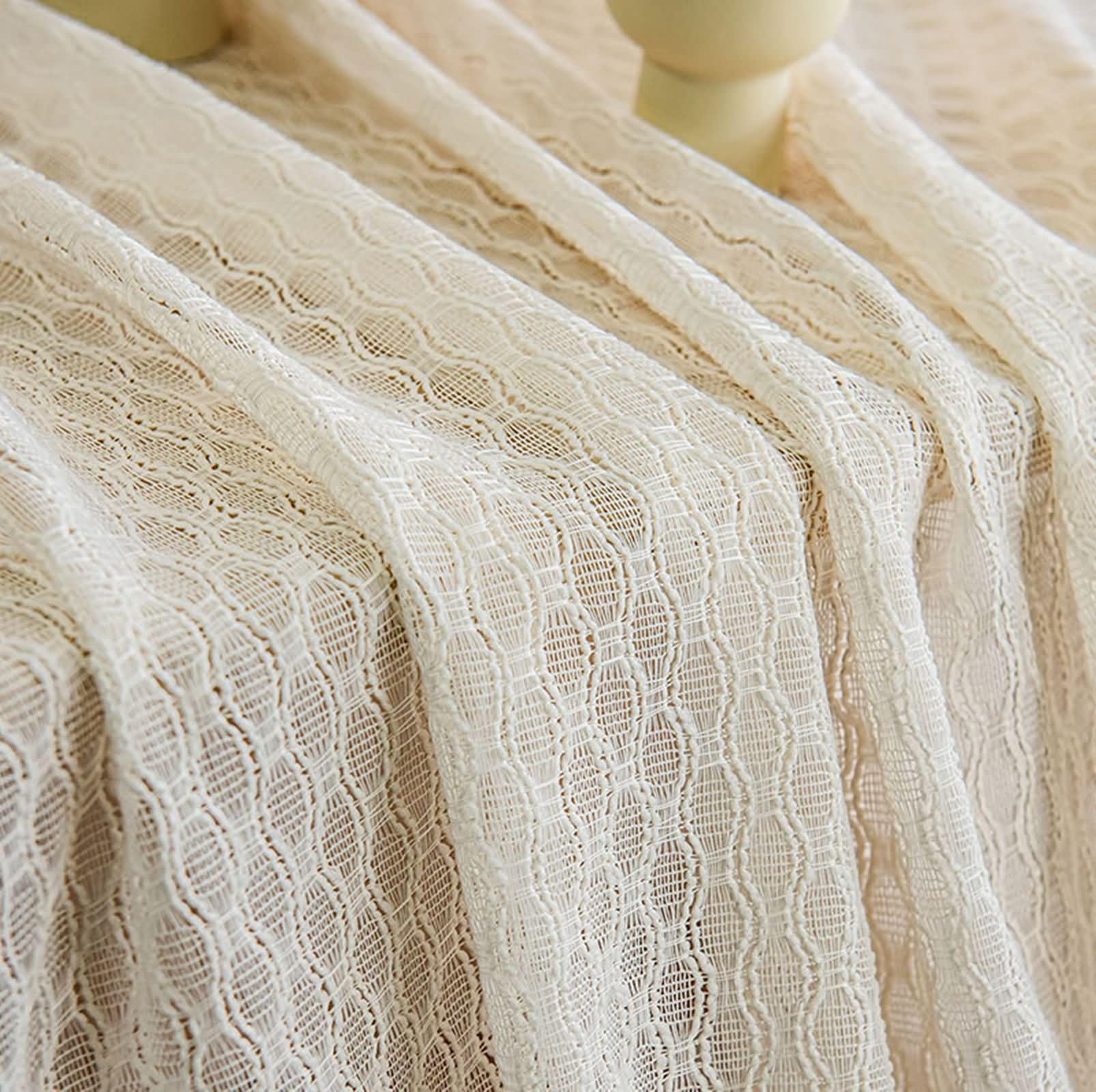 Tende Tulle 2 Pezzi,2 x 132W x 160H CM,Tenda Soggiorno Semioscurante Beige Jacquard Ondulato Tenda con Occhiello