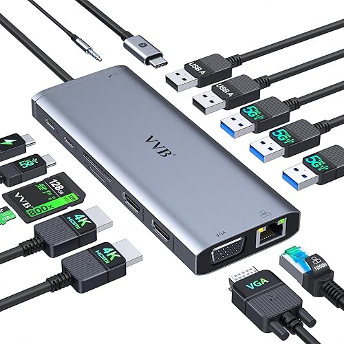 Miniatura 8 de Adaptador USB C a HDMI dual, estación de acoplamiento USB C para portátil Dell/HP/Lenovo, iPhone 15, adaptador de múltiples monitores USB C con 2 7