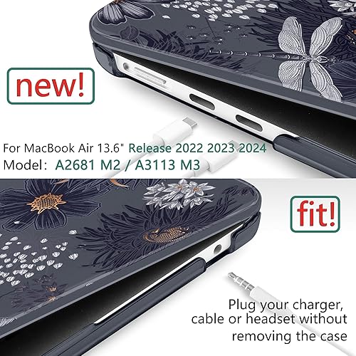 Miniatura 3 de TWOLSKOO Funda rígida de plástico para MacBook Air M3 de 13.6 pulgadas 2022 2023 2024 A2681 M2 A3113 con Touch ID, funda rígida de plástico con