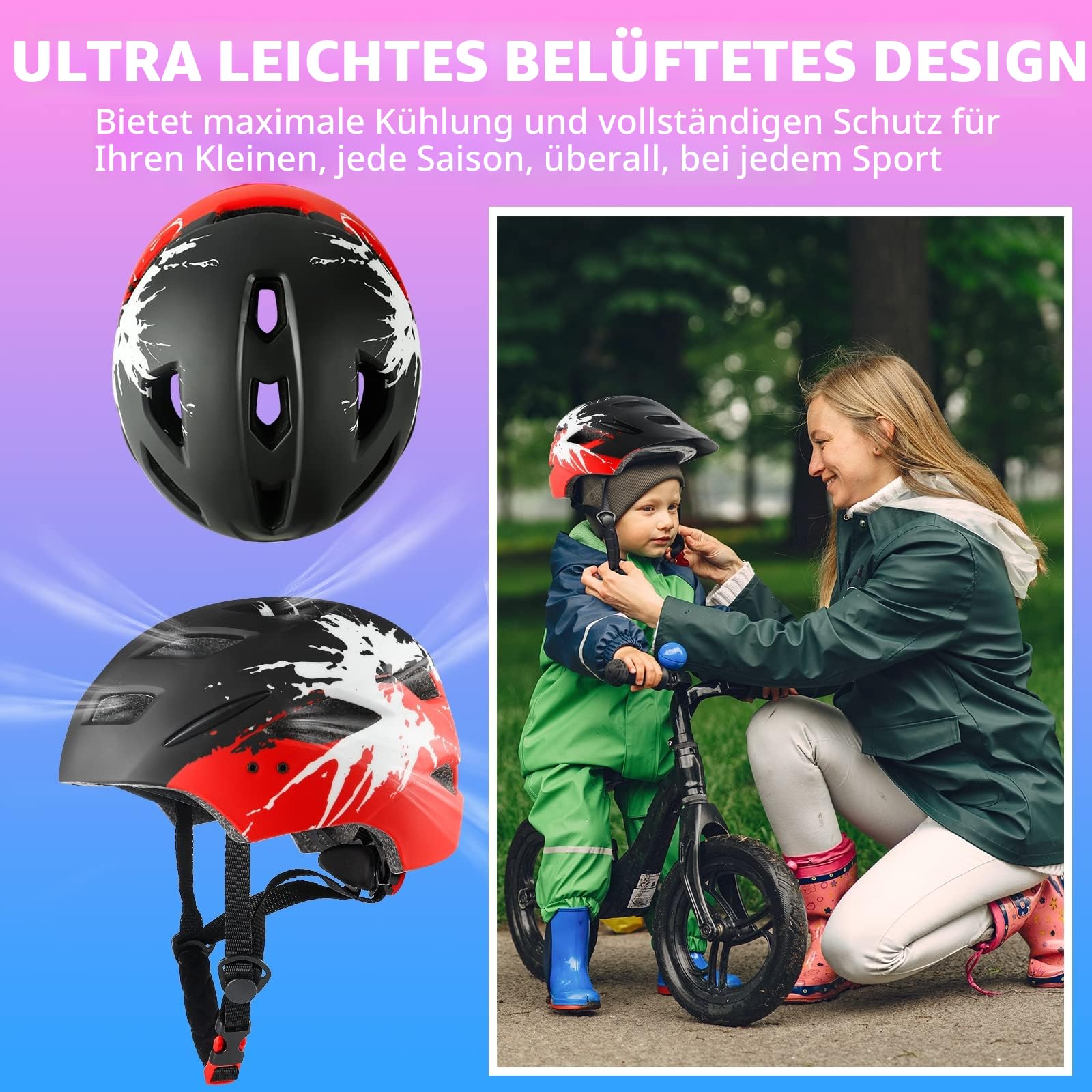 Fahrradhelm Kinder, Fahrradhelm mit Licht für Kinder Leichter Kinderhelm mit Verstellbares Zifferblatt für Mädchen und Jungs 50-56CM (ab 5-14Jahre)