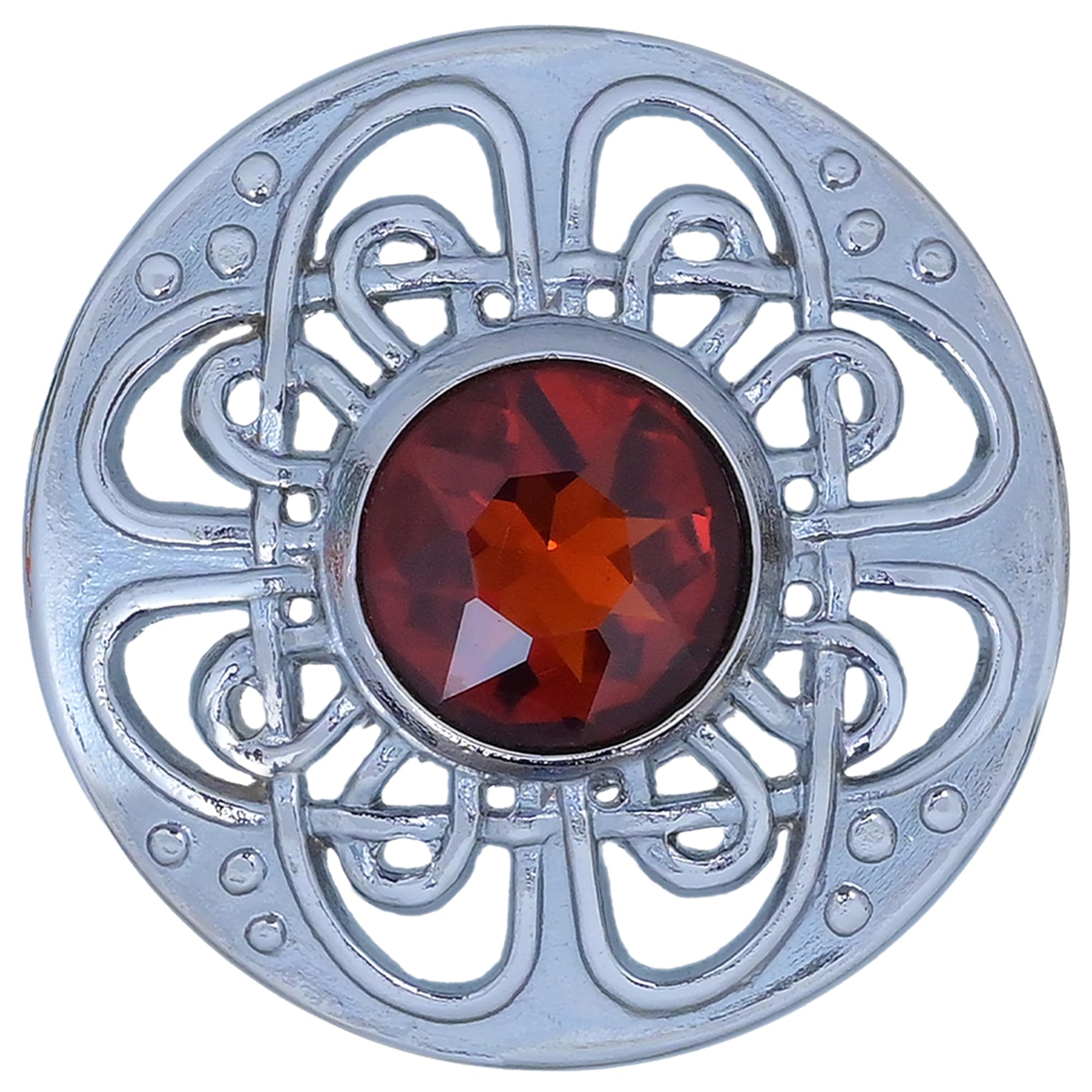 Elegant Culloden Plaid Brooch – Scottish Kilt Fly Plaid Brooch Intricate Celtic Knot in Pewter with Gemstone 3-Inch Diameter – Ideal for Scottish Kilts &amp; Formal Wear