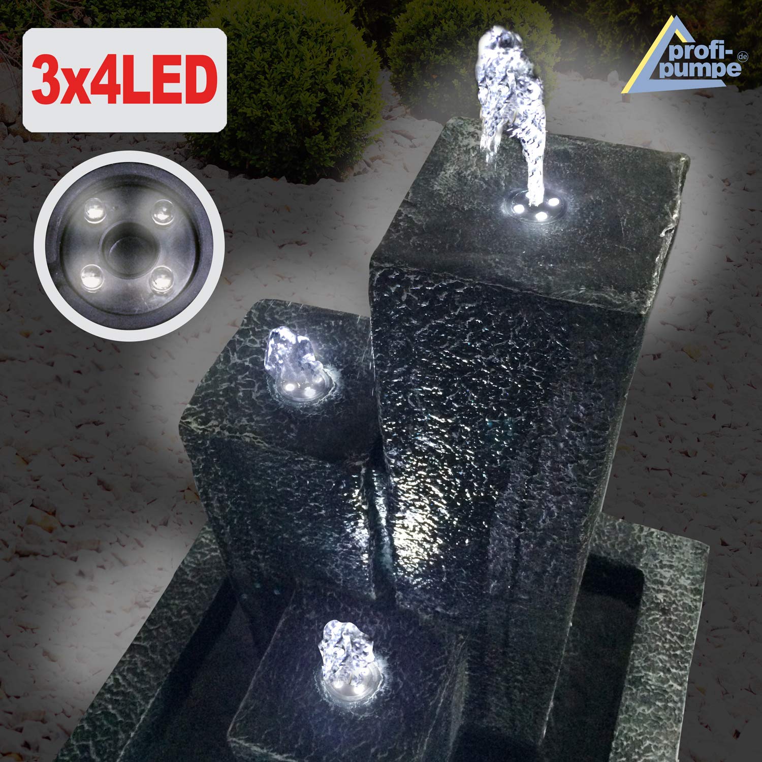 Gartenbrunnen Brunnen Zierbrunnen Zimmerbrunnen Springbrunnen Brunnen mit LED-Licht TRIO-BASALT-230V Wasserfall Wasserspiel für Garten, Terasse, Balkon