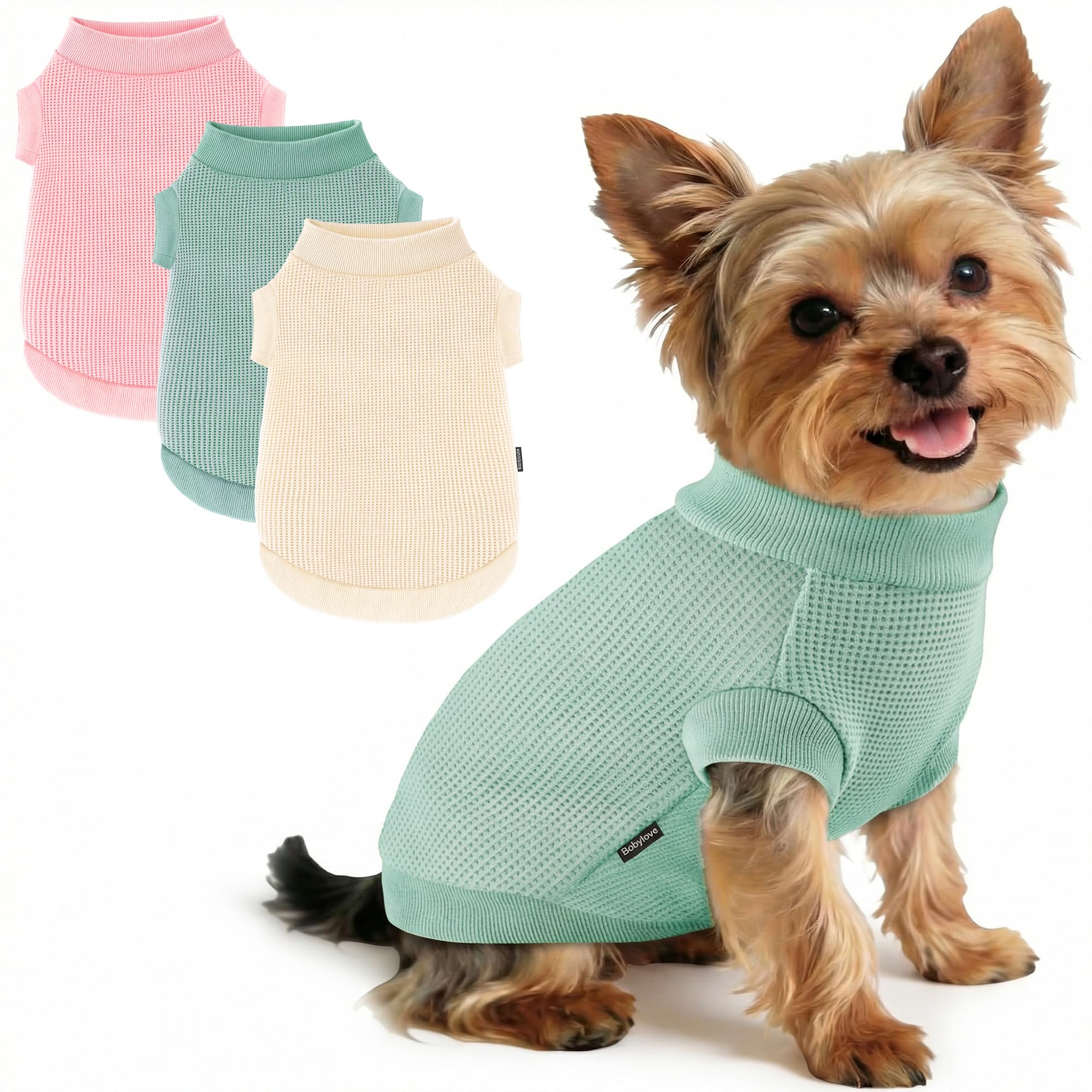 3 Pack Dog Shirt for Small Supplies Functional Waffle Dog Clothes Warm Soft Sweatshirt Outfit for Dogs Cats Pet Apparel