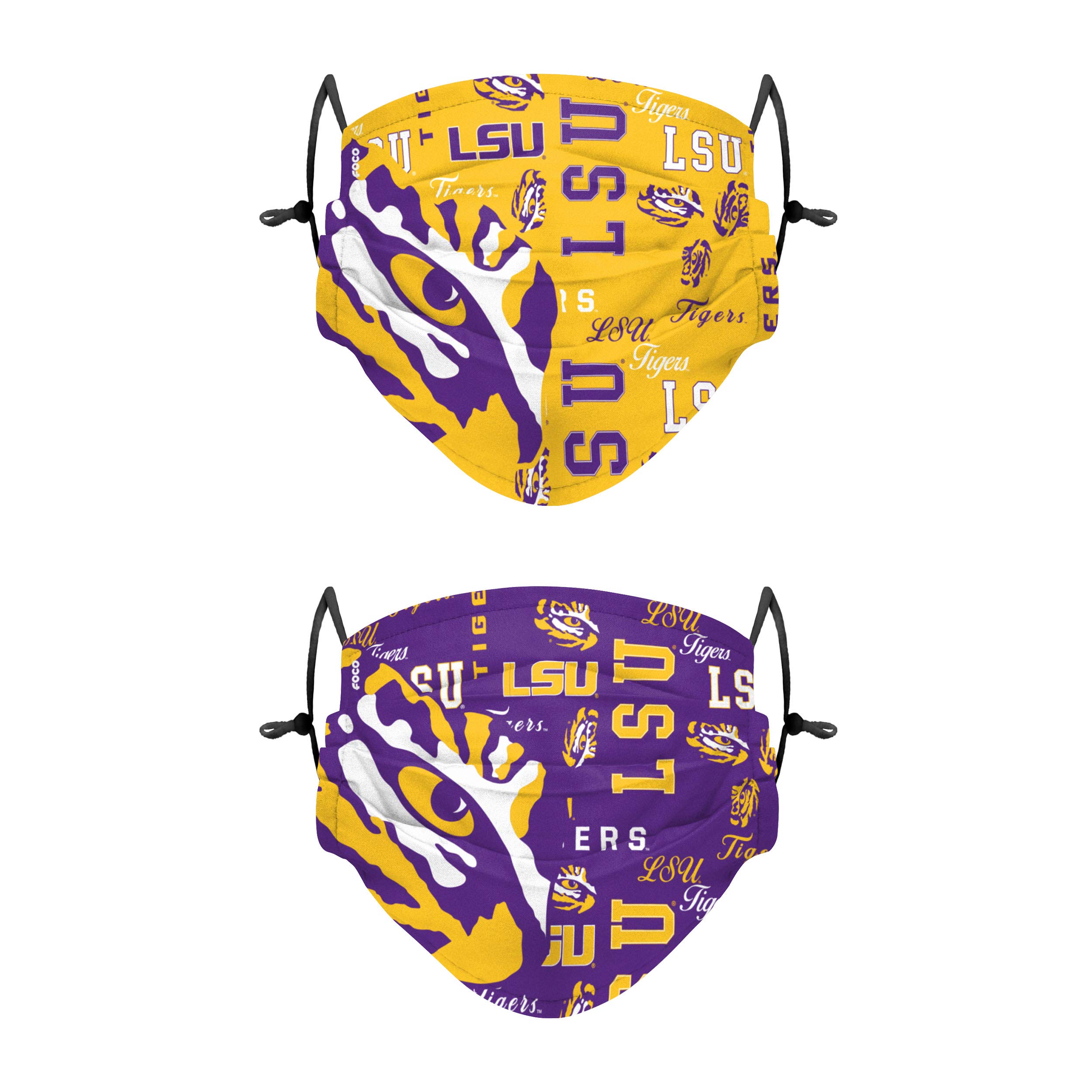 FOCO LSU Tigers NCAA Logo Rush Adjustable Face Cover - 2 Pack, MANCLRADFC2PK, Adult