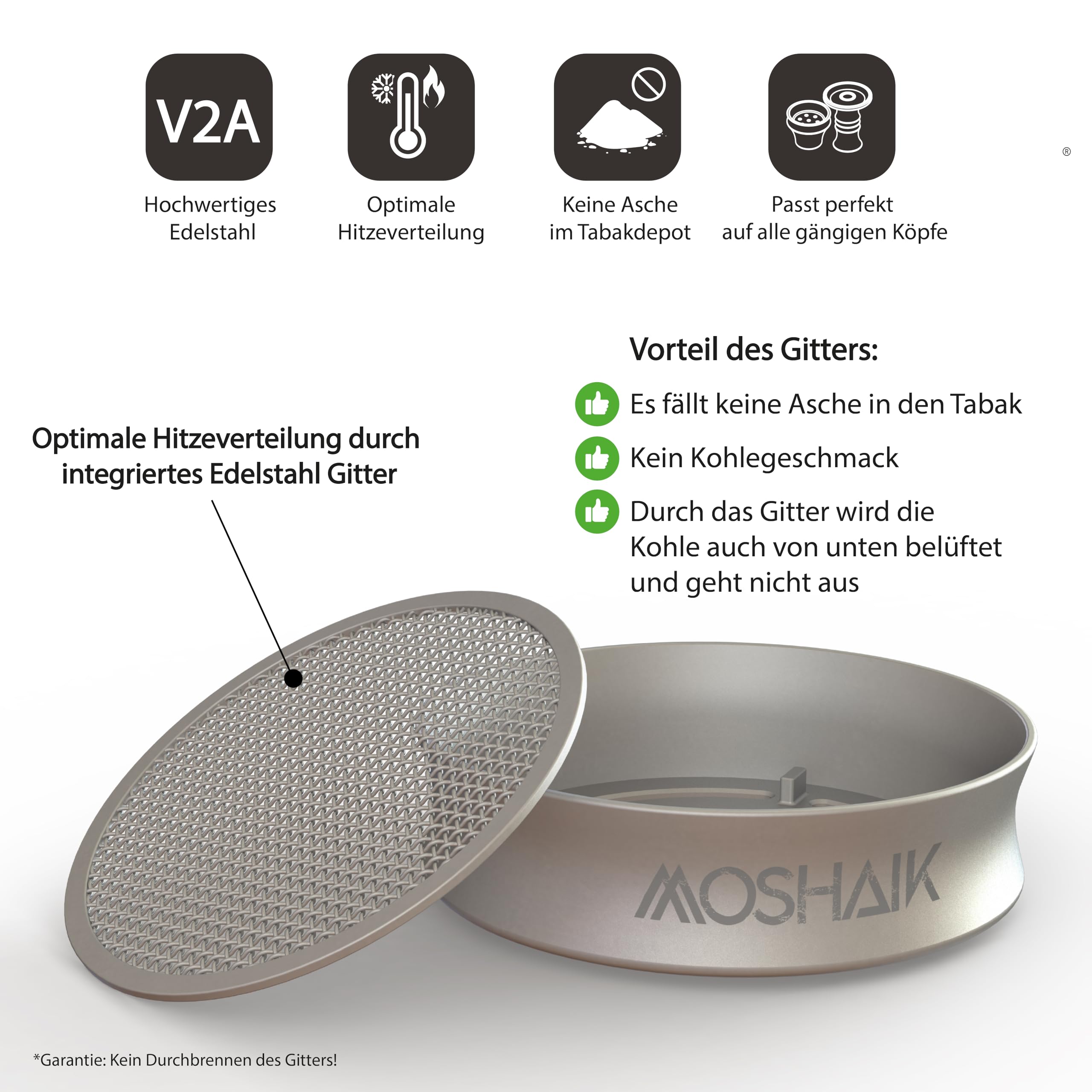 HALO V2A | pudełko do wędzenia ze stali nierdzewnej | szisza HMD Heat Management Device z sitkiem | nasadka do sziszy | pasuje do wszystkich powszechnie stosowanych Phunnels i głowic