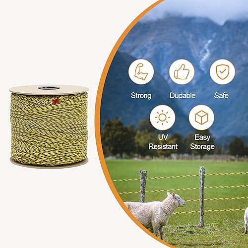 Miniatura 5 de HENGTONG Alambre eléctrico de polietileno para valla de 1312 pies, 1,312.3 ft, 0.236 x 0.007 in, conductores de acero inoxidable, valla eléctrica