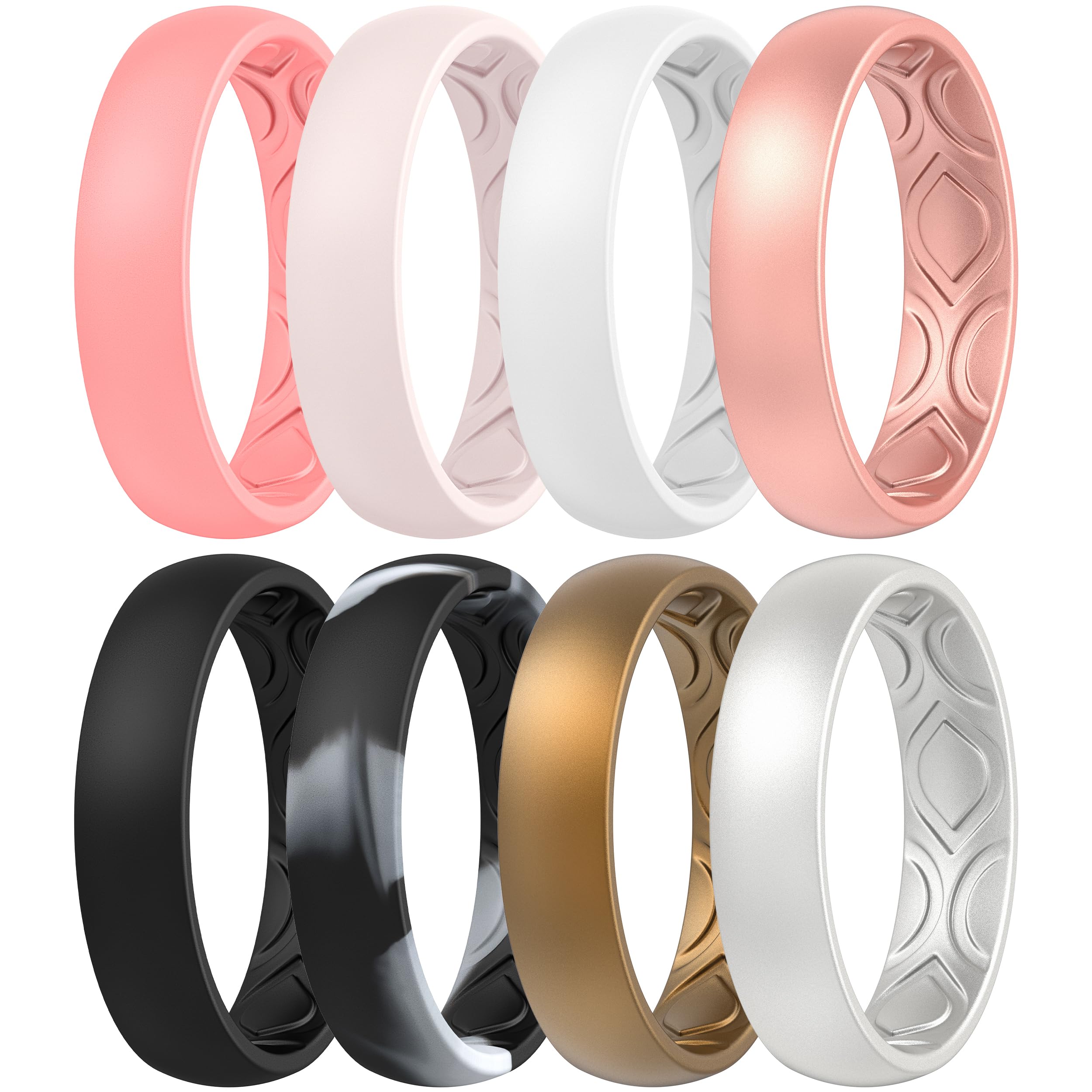 ThunderFit Women Breathable Air Grooves Silicone Wedding Bands Promise Rings 5.5mm Wide 1.8mm Thick - 1/4/8/12 Variety Multipack