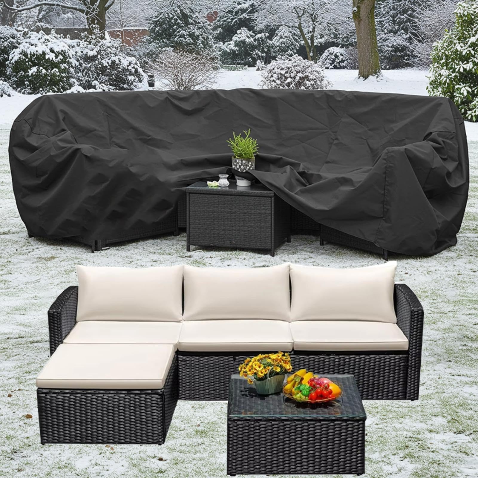 Balkonmöbel Abdeckung Winterfest Wasserdicht Gartensofa Abdeckplane, 250x195x70cm/Länge x Breite x Höhe 420D Oxford Gewebe Wasserdichte Schutzhülle Gartenmöbel Abdeckung