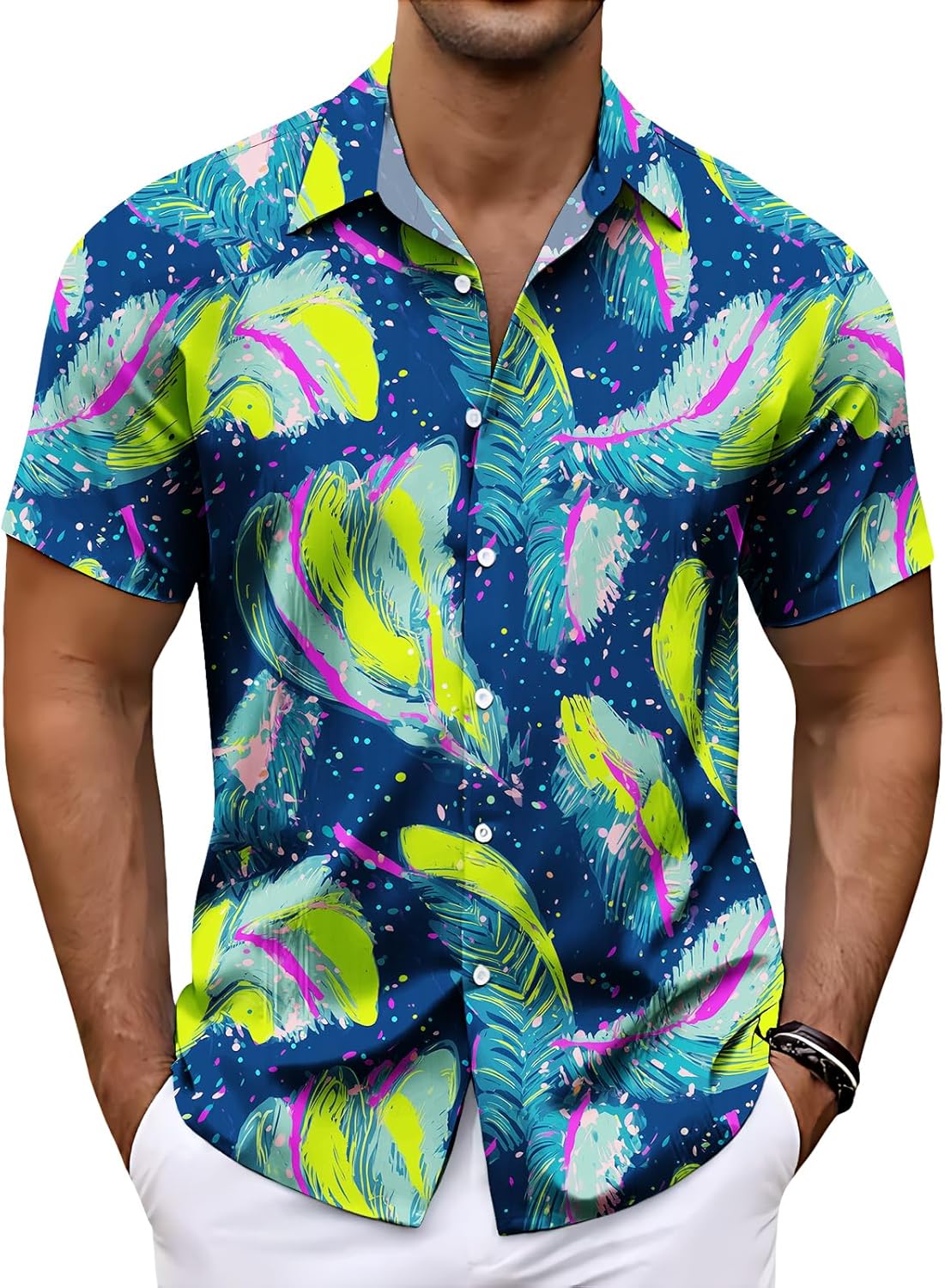 Men's Button Down Shirts Casual Loose Fit Graffiti Short Sleeve Blouses Summer Beac...