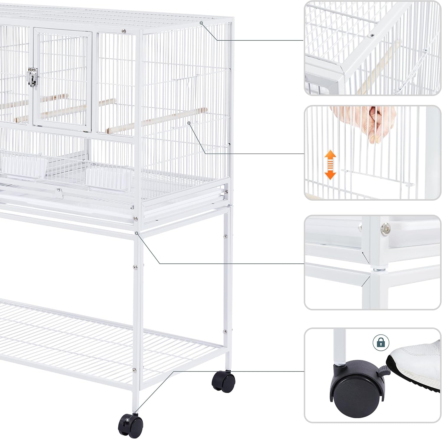 Yaheetech Divided Breeder Bird Cage Wide Bird Cage for Parakeets Cockatiels Budgies with Stand, White
