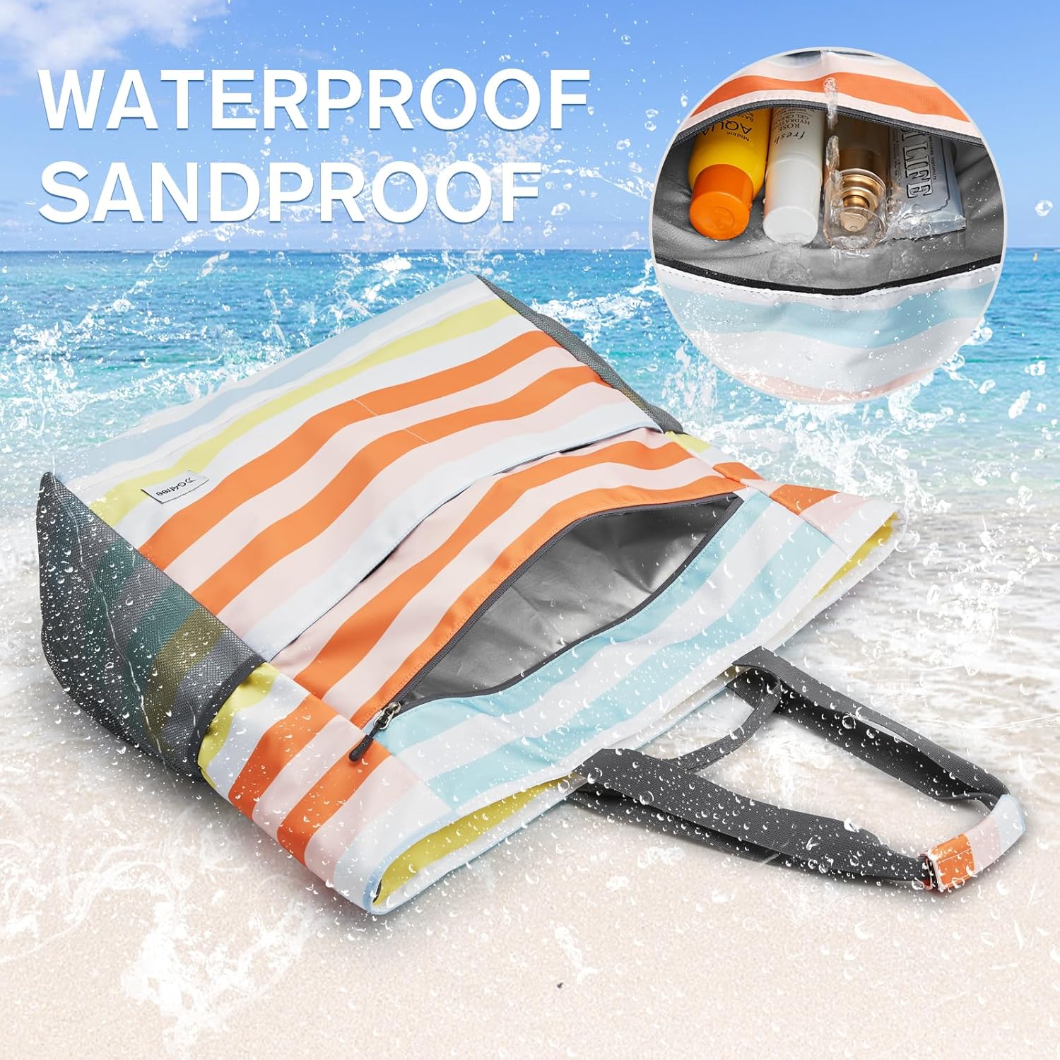 G4Free Beach Bag, Waterproof Sandproof Beach Tote Bag, Large Capacity Foldable for Women - Image 6