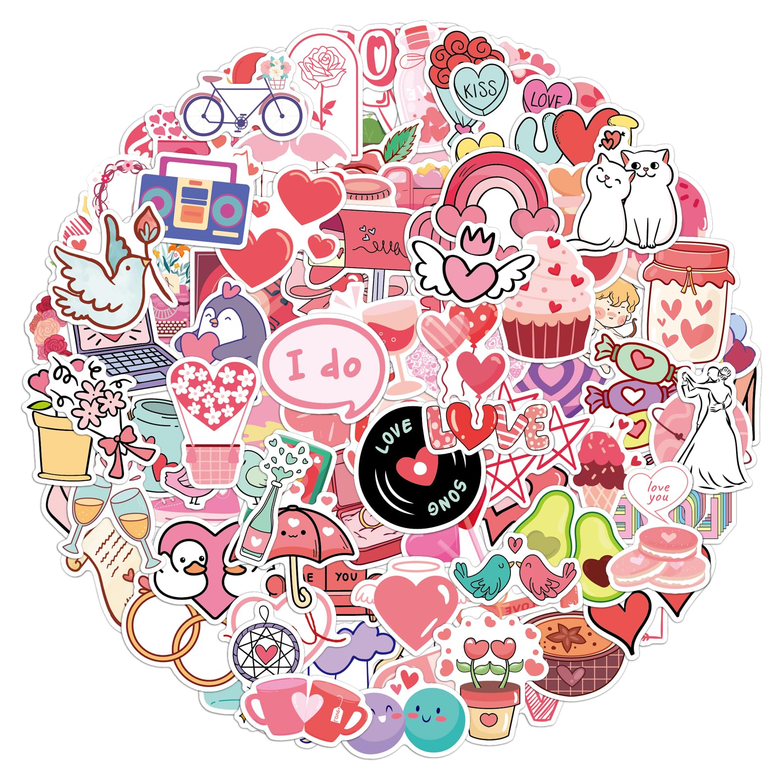 100Pcs Pink Love Stickers, Waterproof Heart Sticker, Cute Scrapbook Aesthetic Reading Decals Book Lovers Gifts for Greeting Cards Laptops Phone Cases Tumblers Water Bottles Women Girls Teens