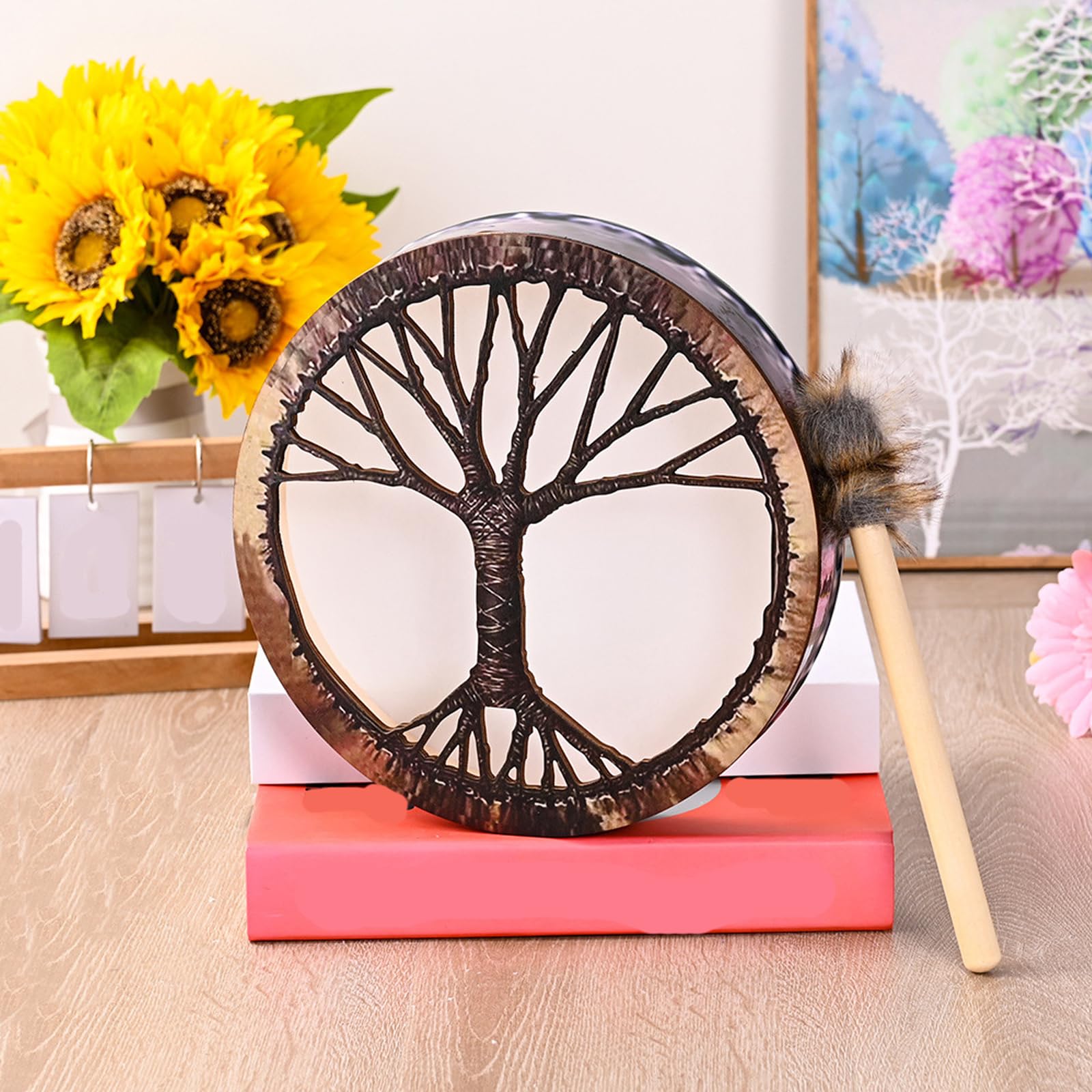 Tambour Chamanique 25cm Fait Main Percussion Éducatif Spirituel | Fait main qualité sonore pure 25cm adapté méditation spirituelle amateurs musique éducation enfant décoration murale
