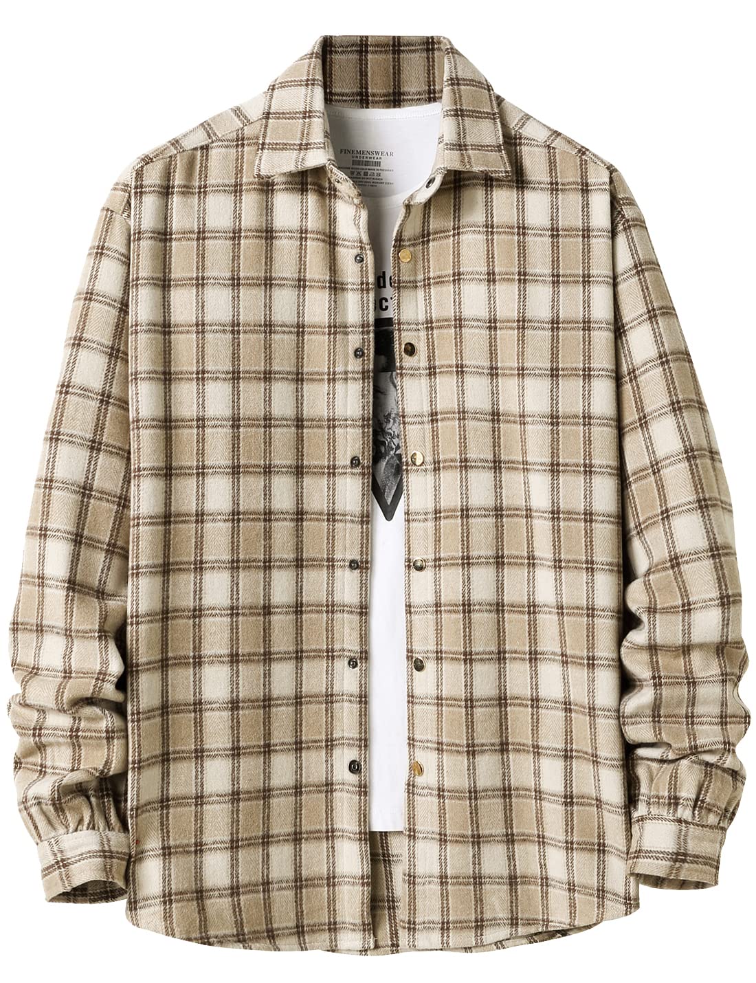 Locachy Men's Casual Cotton Plaid Shirts Long Sleeve Button-Down Flannel Overshirt Jacket