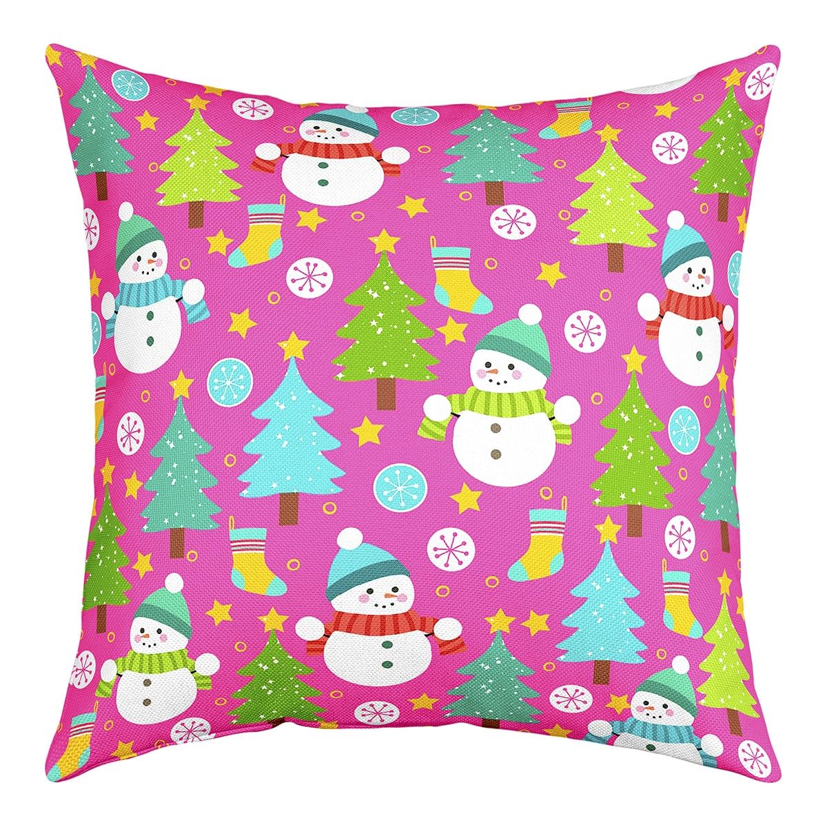 Homemissing Juego de 4 fundas de almohada navideñas de 50 x 50 cm, diseño de muñeco de nieve, para sofá, cama, silla, coche, copo de nieve, árbol, funda de cojín suave para invierno y exteriores