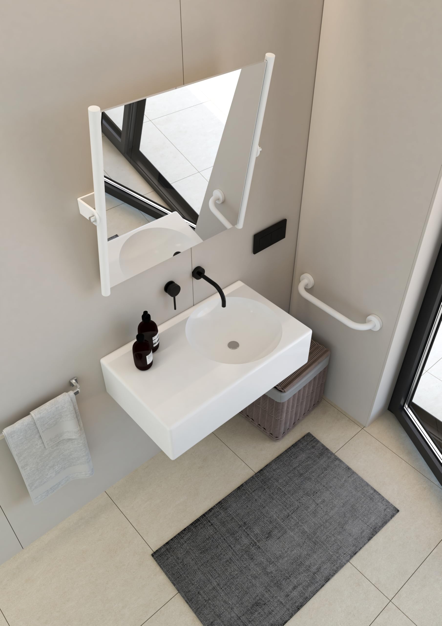 NEGRARI Maniglione di Sicurezza Bagno, per disabili e Anziani in acciaio, Carico fino a 150 Kg, L 60 cm, Bianco