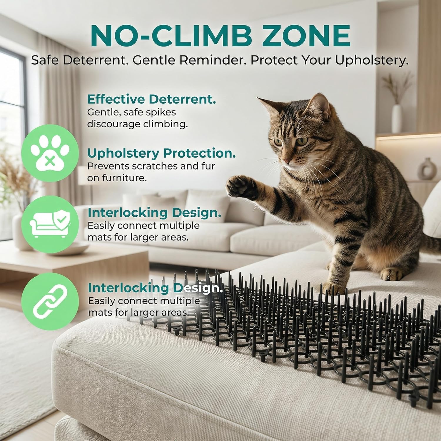 Scat Mats for Dogs, Keep Dogs Off Couch – Pet Deterrent Mat & Couch Spikes, Heavy-Duty Solid PP, Extra Thick Weighted, Indoor/Outdoor, Furniture & Countertop Protection (10 Pack)