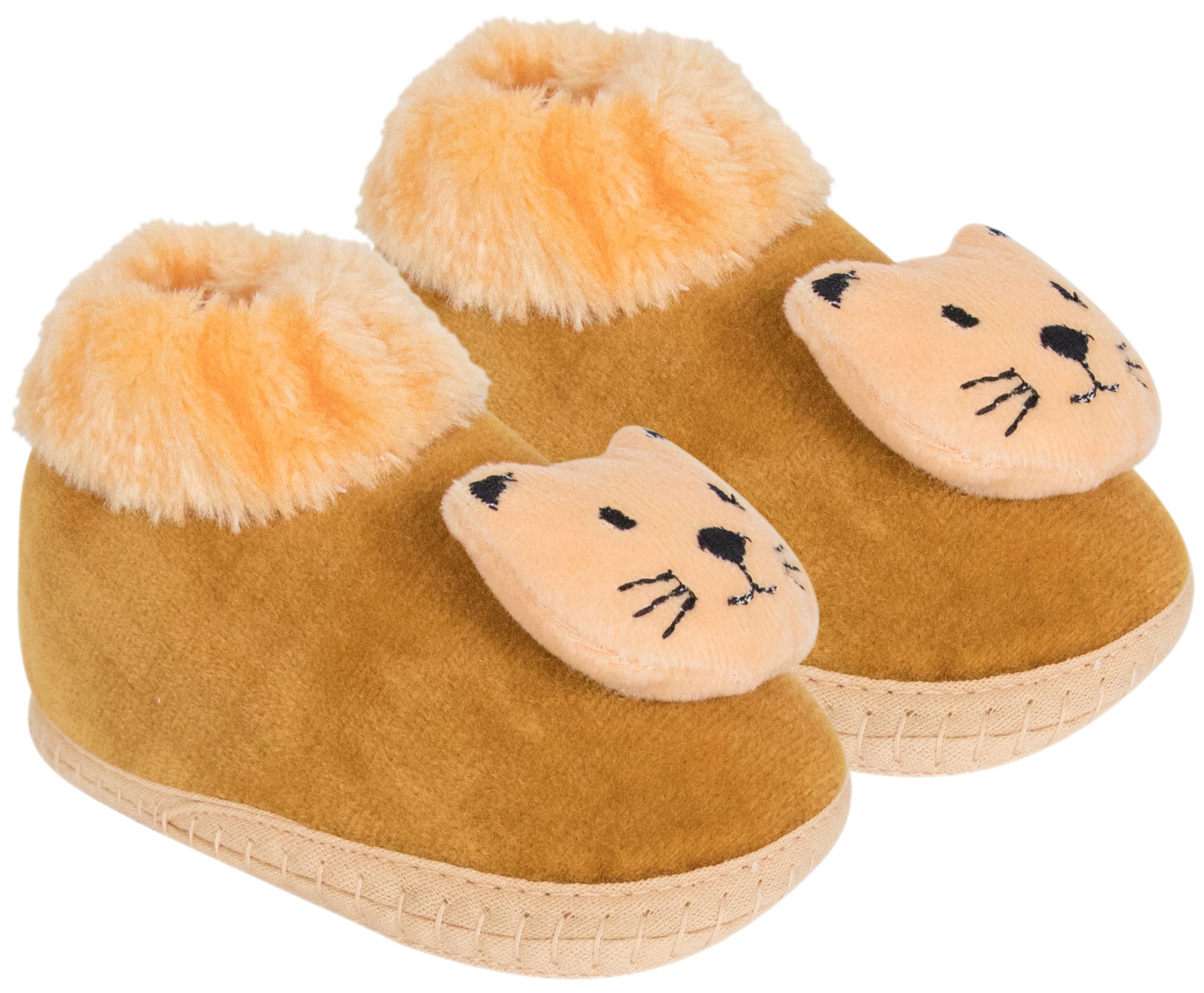 Neska Moda 9 to 12 Months Baby Boys & Girls Velvet Slip On Cat Face Baby Booties (Brown,Beige) -BT1030 (B09MN56Z4H) Amazon Price History, Amazon Price Tracker