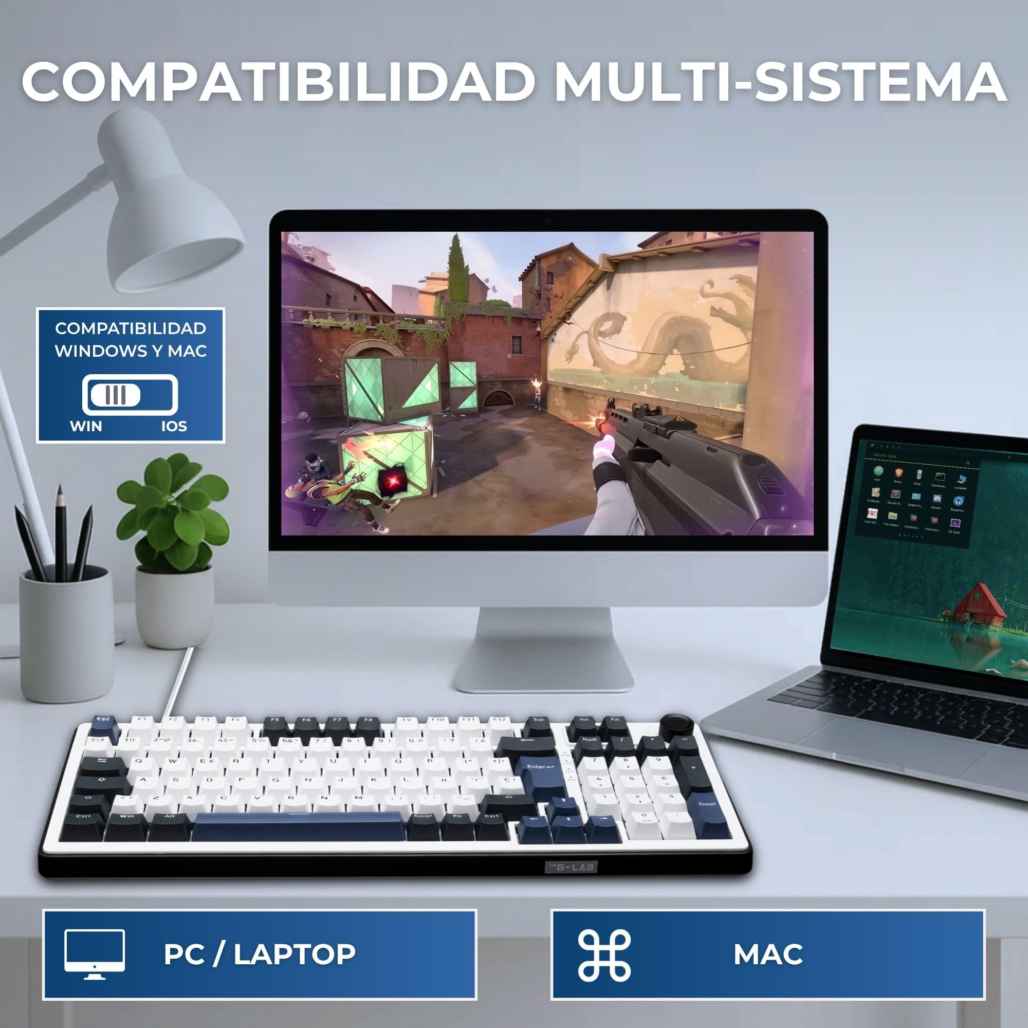 The G-Lab Keyz Elite 400 HE BW - Teclado Gaming Magnético 96% RGB | QWERTY ES con Ñ, Switch Magnético Hall Effect, Formato 96%, 8000 Hz Rapid Trigger, Hot Swap, RGB, Macros Personalizables