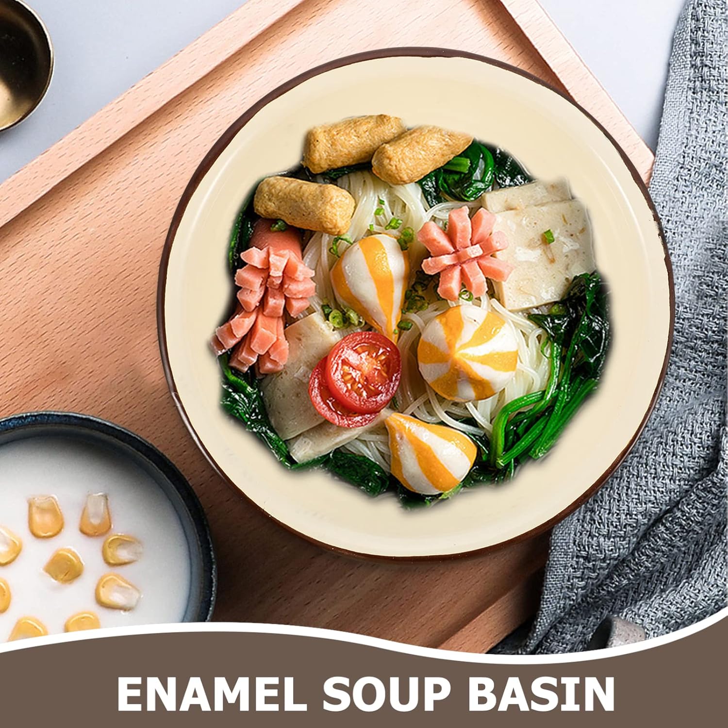 VSULZVNU 2pcs Enamel Mixing Bowl Vintage Salad Bowl Enamel Large Washing Basin Vintage Soup Basin Large Soup Bowl Enamelware Serving Bowl Pot