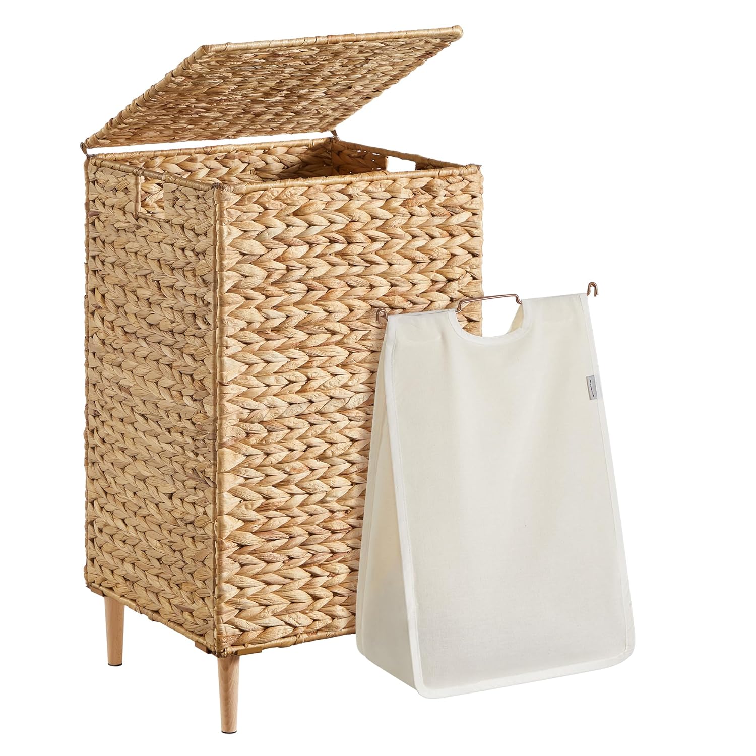 SONGMICS Laundry Hamper 25 Gal 95 L Handwoven Water Hyacinth Wicker Laundry Basket with Lid Natural Material Removable