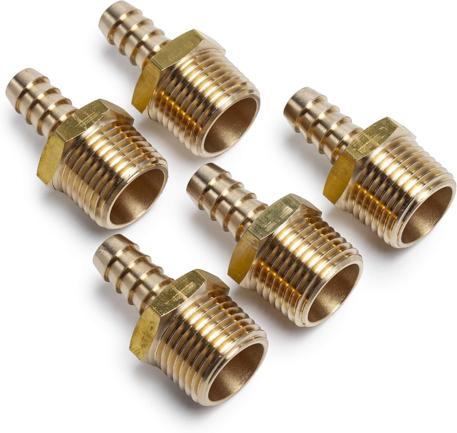 LTWFITTING No Lead Brass Barbed Fitting Coupler/Connector 3/8" Hose Barb x 1/2" Male NPT Fuel Gas Water (Pack of 5)