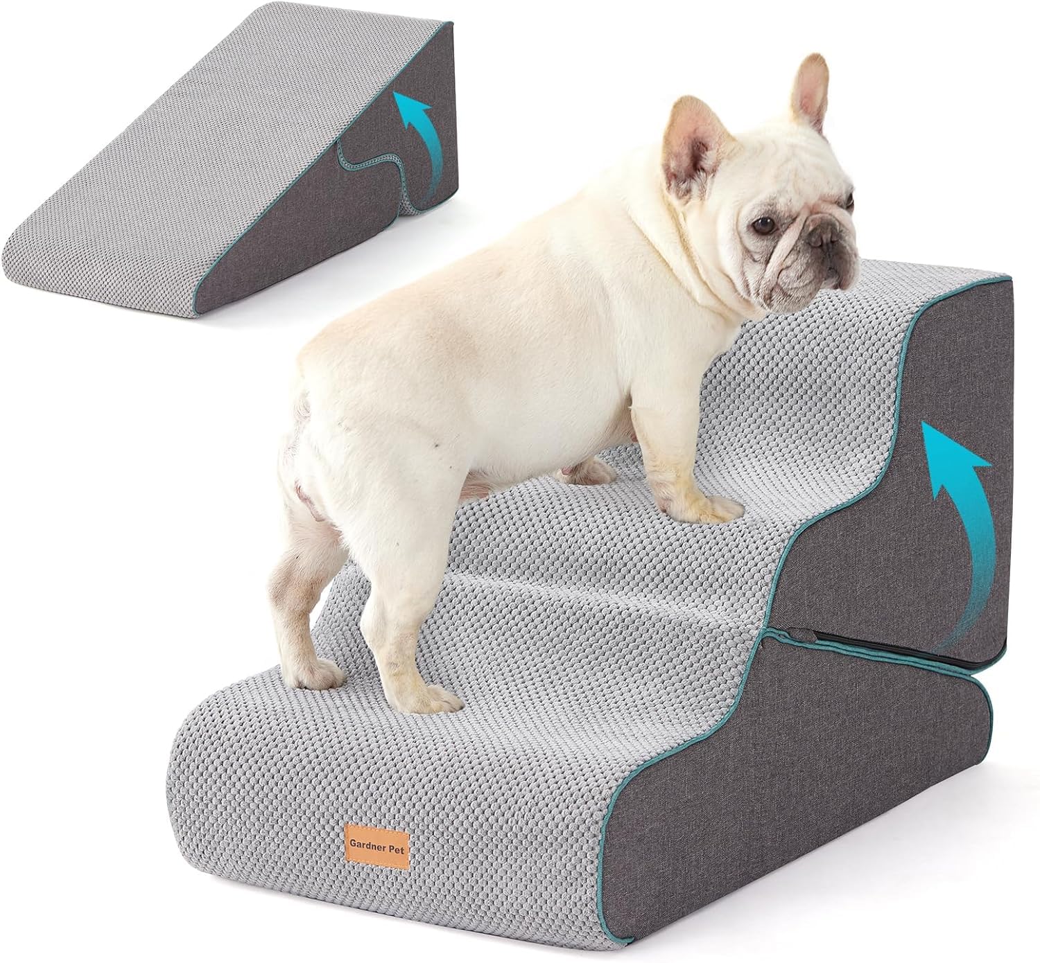 Gardner Pet Scaletta per Cani 35/42cm, 3 Gradini in Spugna 35D, Per Cuccioli e Piccole Mascote, Scalette per Letto Alto(61-76 cm), Rampa con Copertura Impermeabile Antiscivolo e Lavabile, Grigio