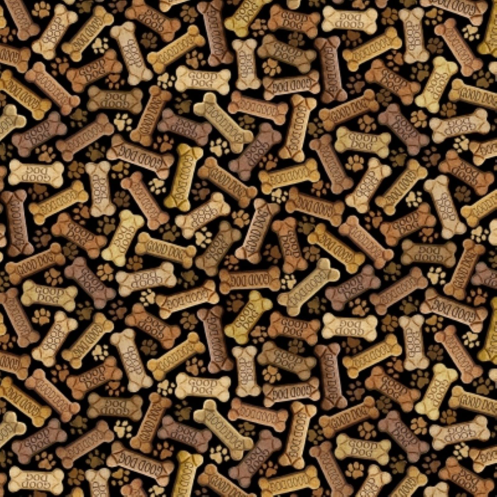 Timeless Treasures I Love My Dog Tossed Dog Bones Black, Fabric by the Yard