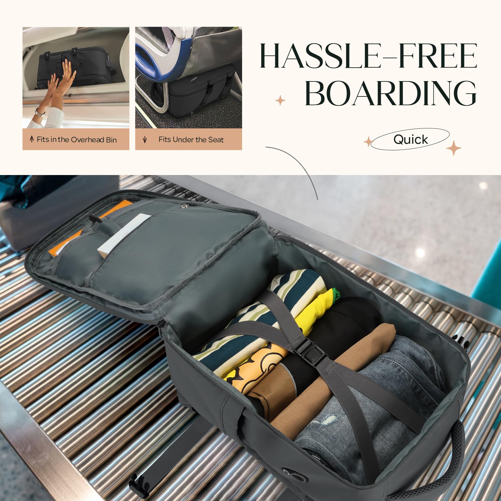 für Ryanair Handgepäck 55x40x20,Rucksack Handgepäck,Reiserucksack Handgepäck Flugzeug,44L,mit 17.3" Laptopfach und Diebstahlschutztasche,Unisex,Schwarz