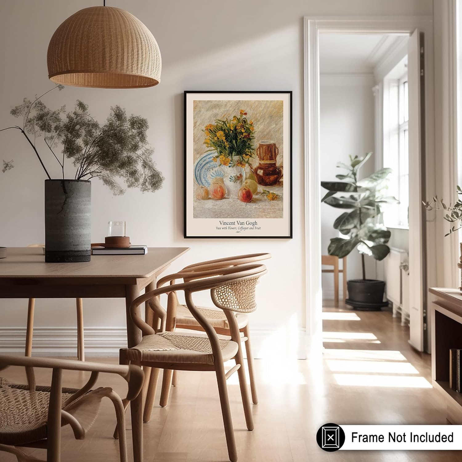 Poster Master Vintage Van Gogh Poster - Retro Vase with Flowers Coffee Pot and Fruit Print - Impressionism Art - Classic Painting Design - Floral Print - Kitchen Decor - 18x24 UNFRAMED Wall Decor