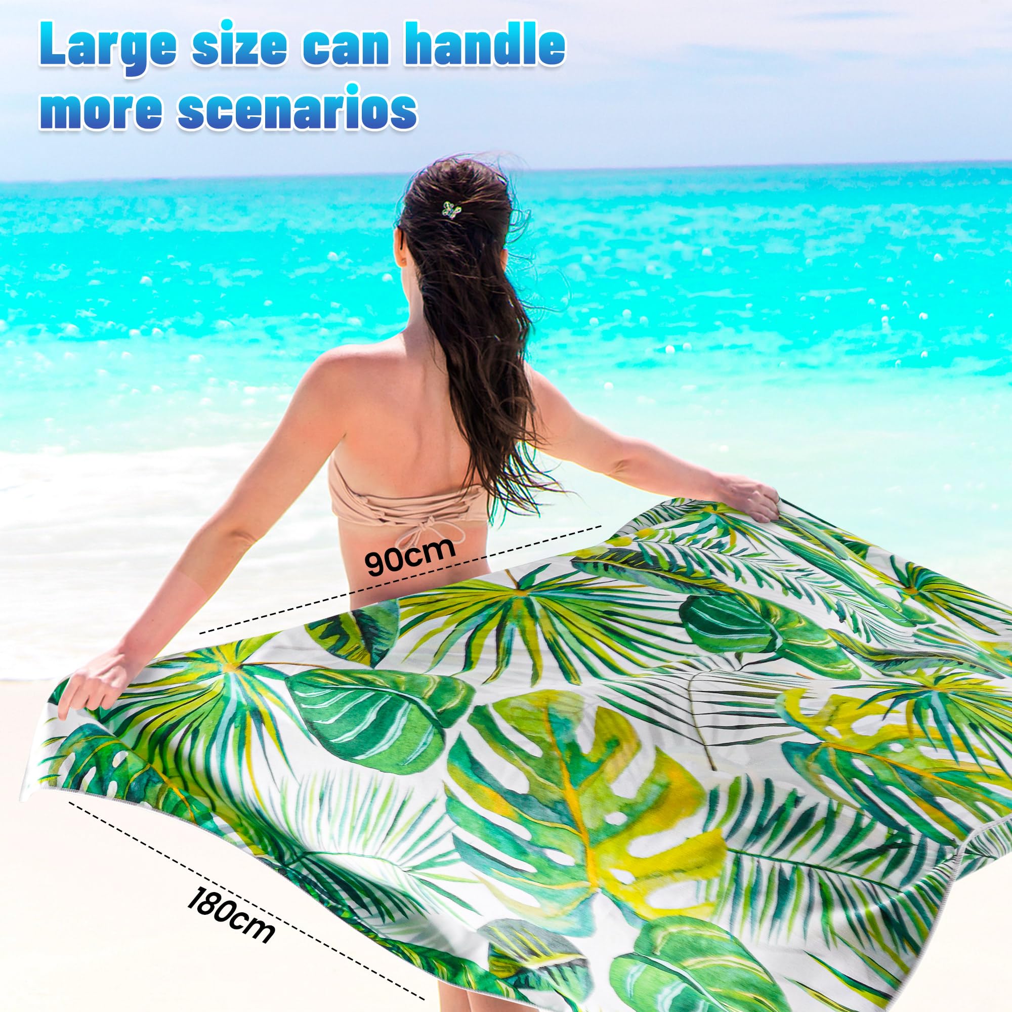 Telo Mare xxl set da 2-90 X 180 cm, Telo Mare Grande in Microfibra ad Asciugatura Rapida, Telo da Bagno Senza Sabbia, Coperta da Spiaggia da Donna (Verde + Rosa)