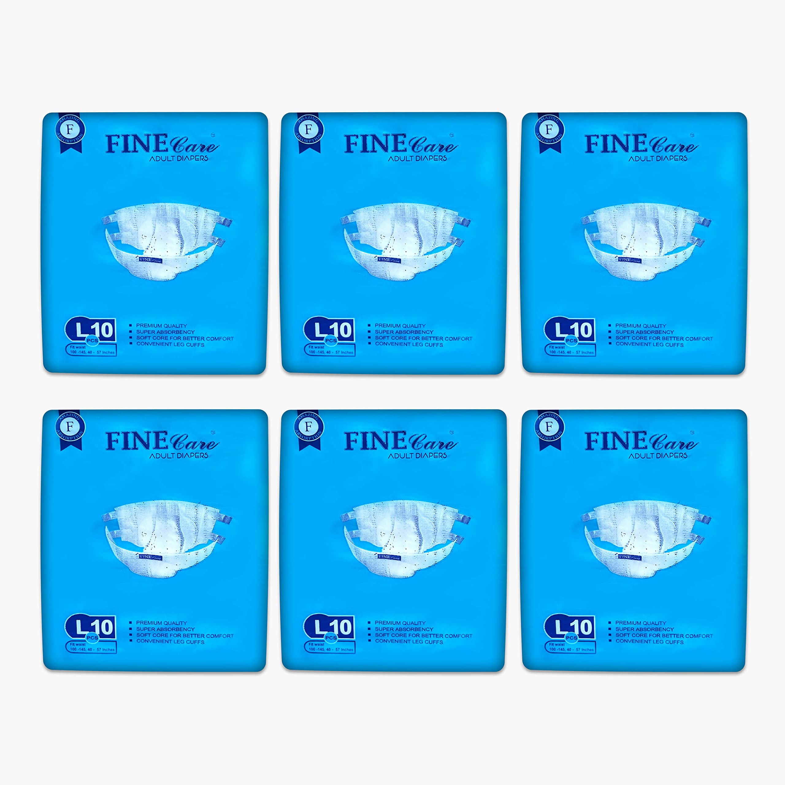 Adult Diaper, Fine Care, Large Size, Waist (100-147cm, 40-55"), 10No:s x 6 Pack