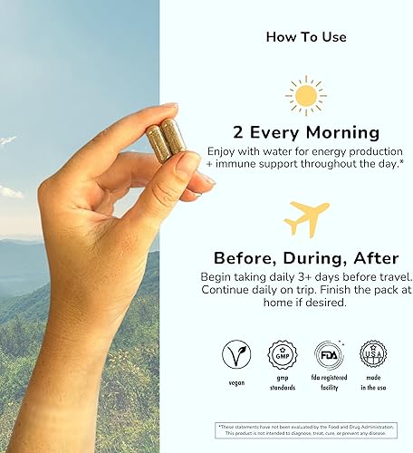 Miniatura 5 de Co-Pilot - Suplemento de viaje todo en 1 prevención del jet lag + Ashwagandha, Rhodiola, D3+ para apoyo inmunológico, energía, salud digestiva