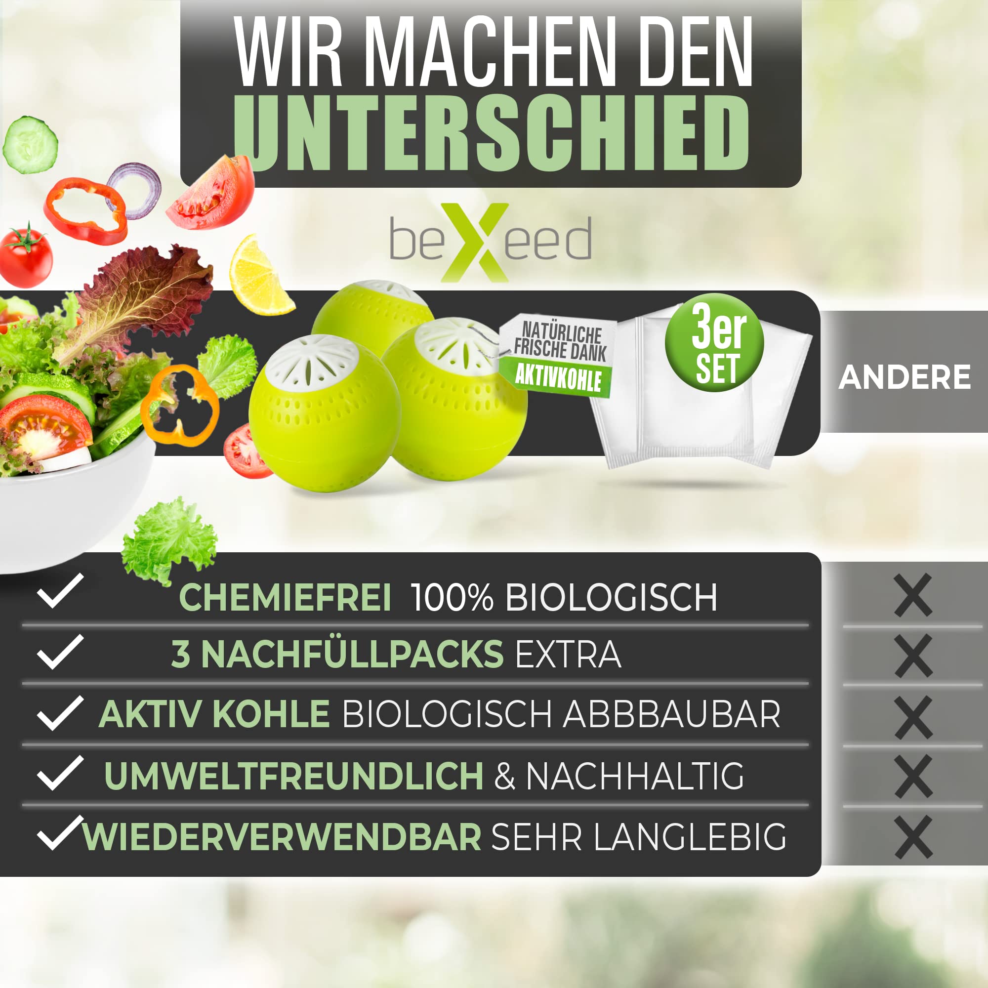 Natürlicher Geruchsneutralisierer - inkl. 3 Nachfüllpacks für eine lange Wirkungsdauer - 2-in-1 Funktion mit Aktivkohle - Geruchsentferner Luftentfeuchter kühlschrank-deo duft geruchskiller frisch