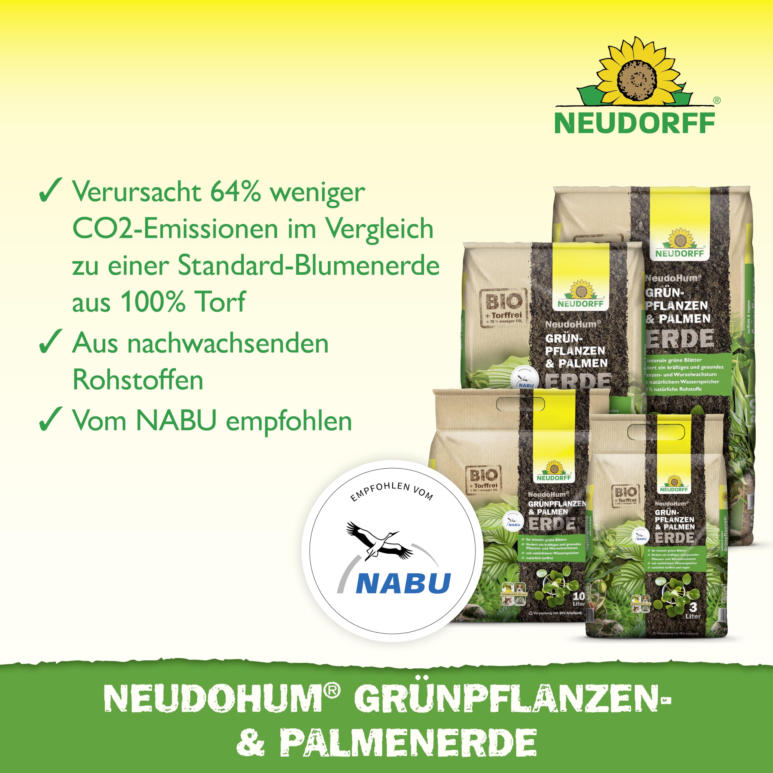 Neudorff NeudoHum GrünpflanzenErde 40 Liter - Palmenerde Torffreie Erde für Palmen - Monstera Erde ohne Torf fördert gesunde Zimmerpflanzen mit grünen Blättern - 100% vegan