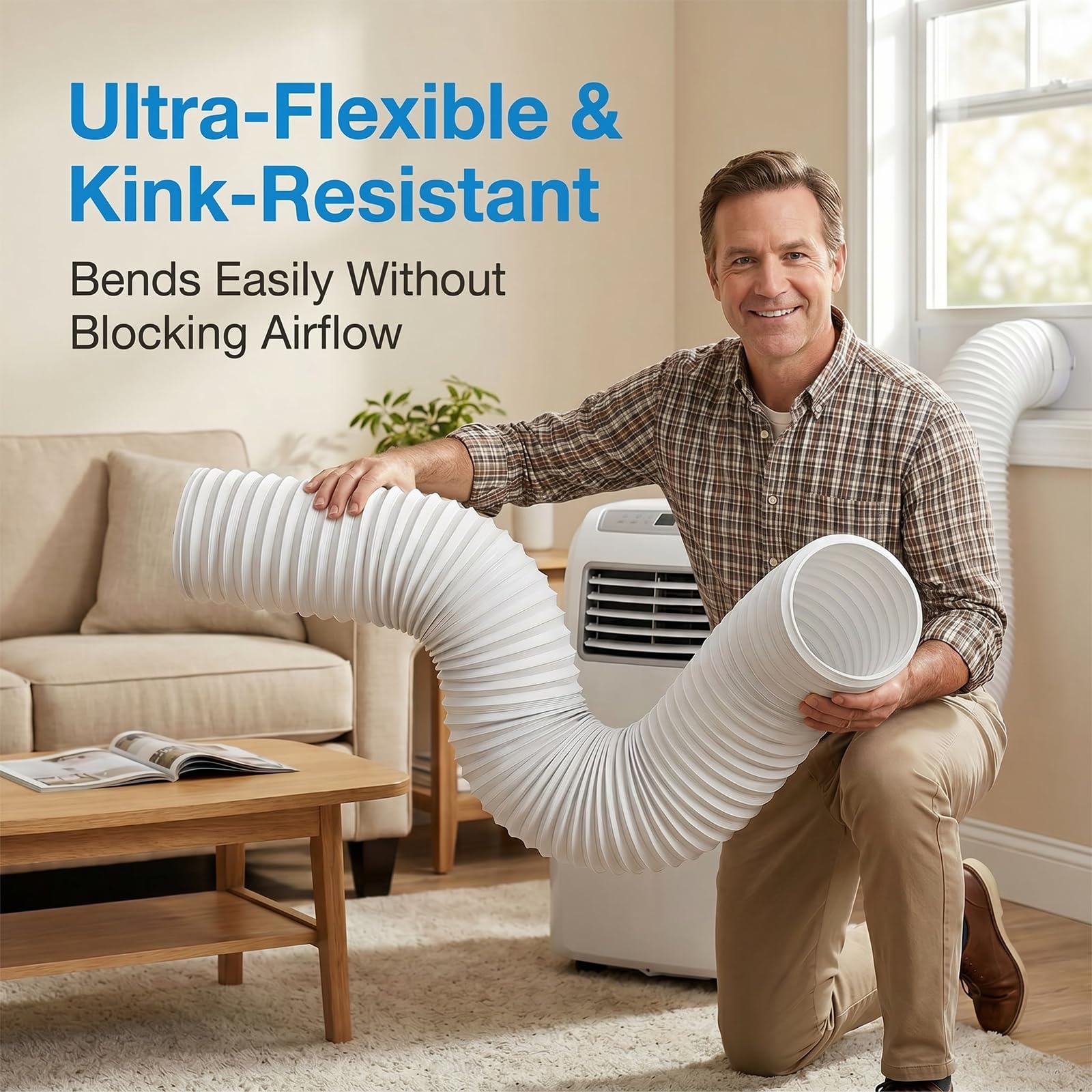 Abluftschlauch Klimagerät 130 mm – PVC Flexschlauch ausziehbar 0,42–2 m für mobile Klimaanlagen, Wäschetrockner & Lüftung – Weiß