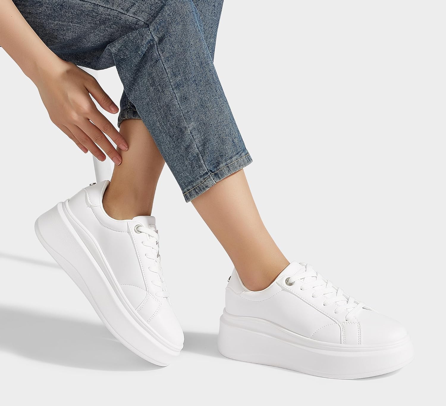 LUCKY STEP Women's Platform Fashion Sneakers Faux Leather Classic Tennis Shoes Low Top Casual Walking Shoes - Image 8