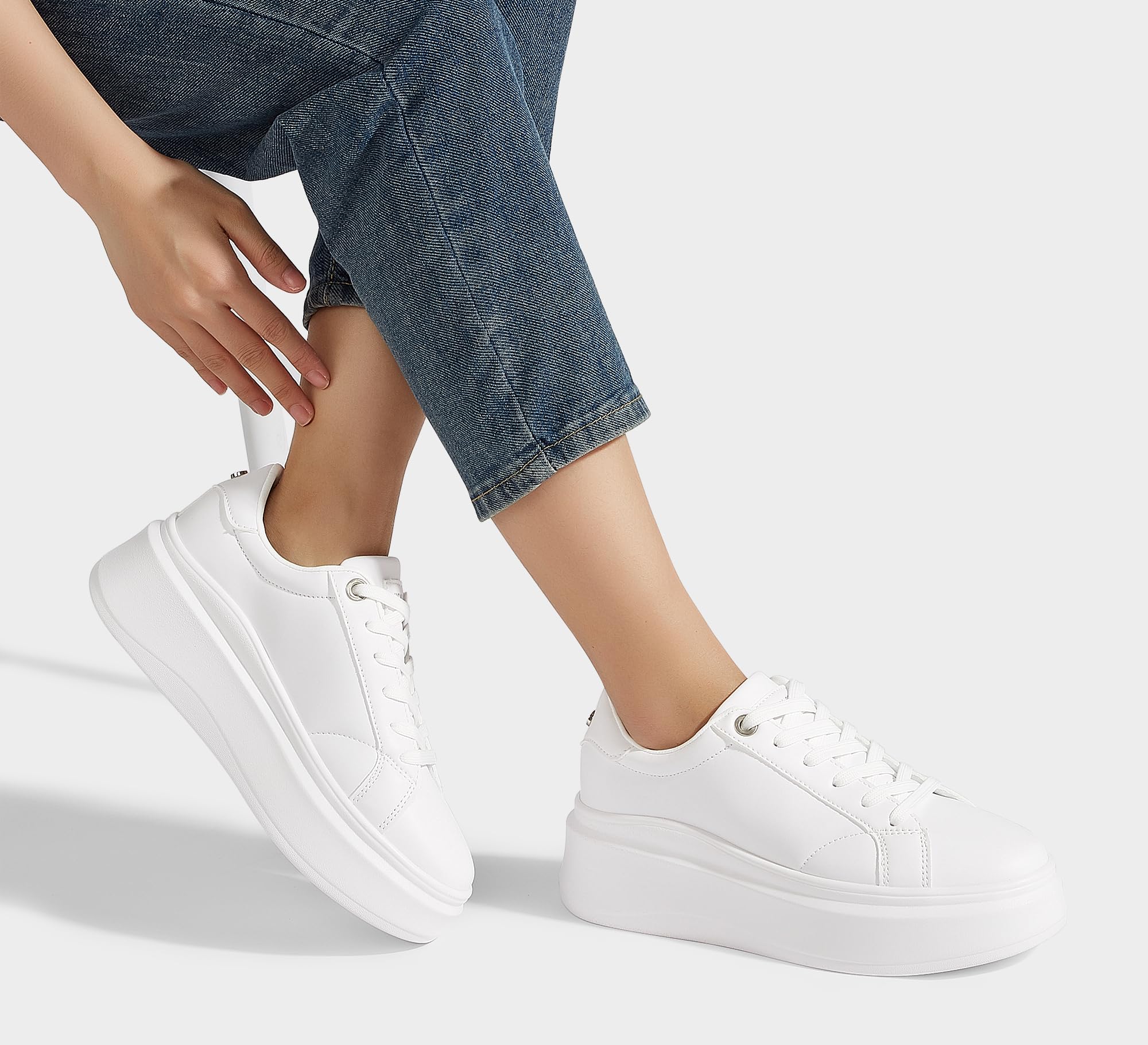 LUCKY STEP Sneakers Donna con Zeppa – Scarpe alla Moda, Classiche Basse, Scarpe Casual in Pelle Sintetica, Comode per Tutti i Giorni