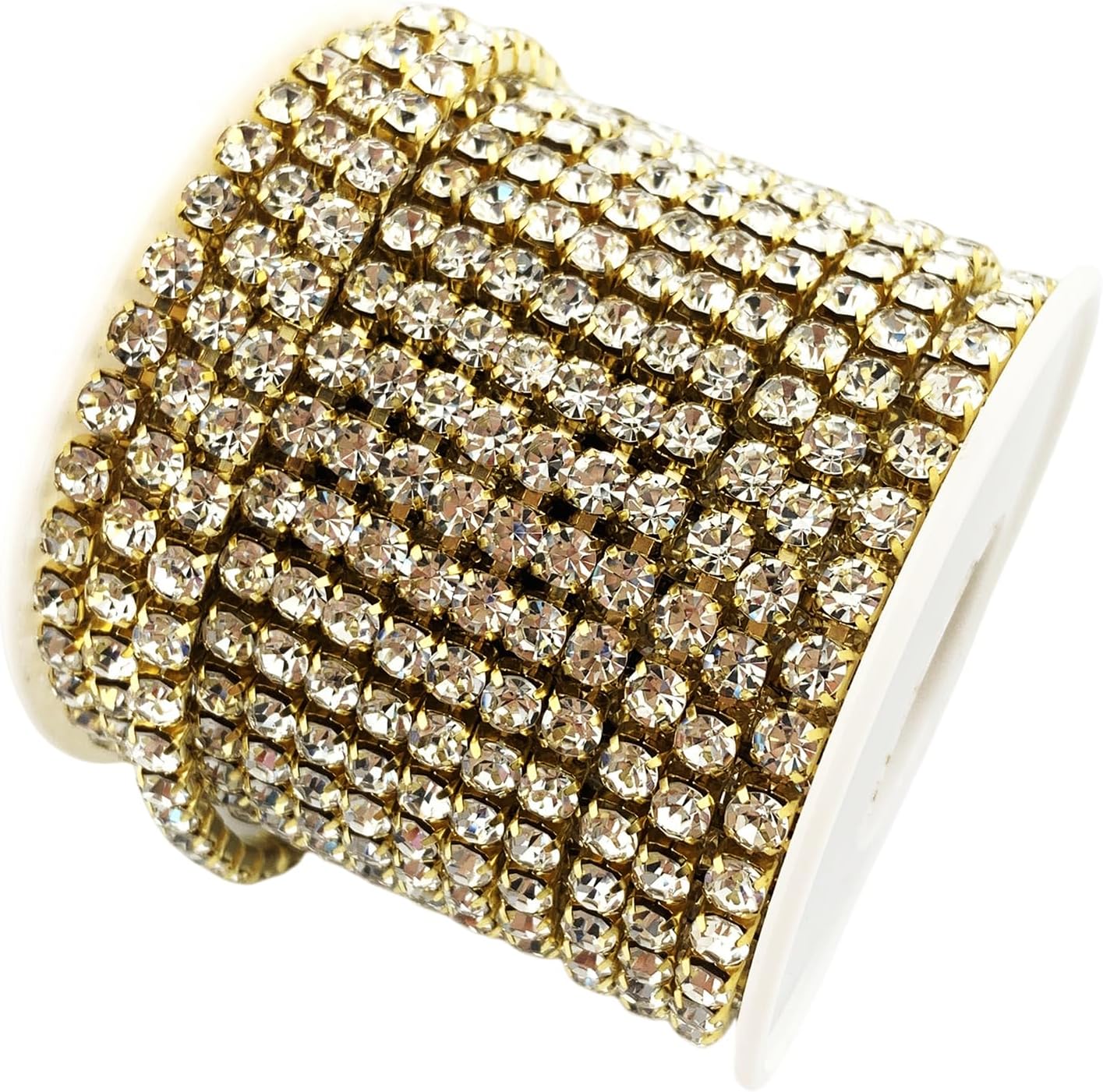 10 Yard Clear Crystal Rhinestone Close Gold Chain Trim for Craft Jewelry Wedding Bouquet DIY Decoration Sewing Craft (4.3mm)