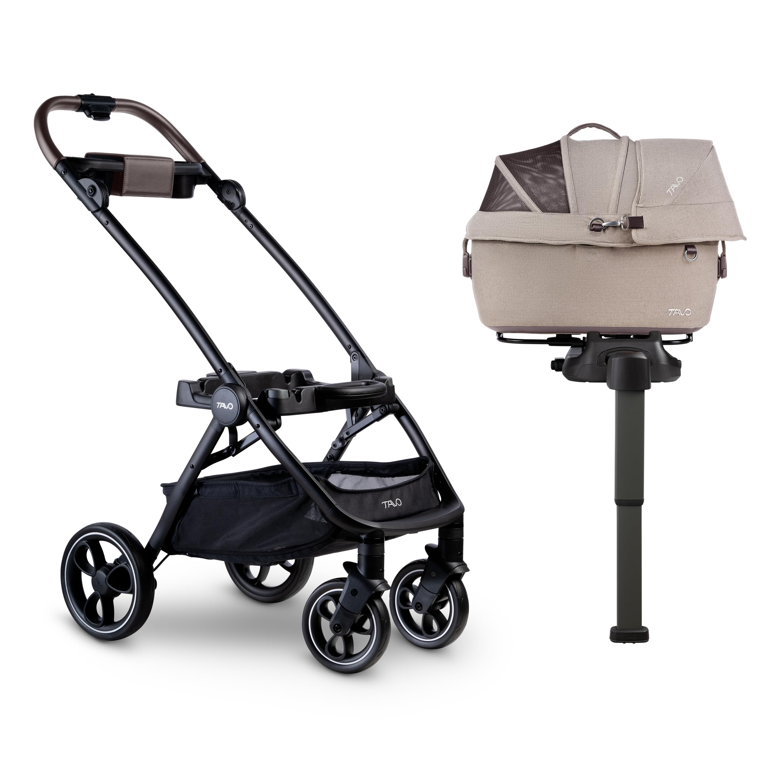 Tavo Maeve 5X Haustier-Schutzsystem – Premium Crash-getesteter Hunde-Autositz & Transportbox – 3-in-1 Sicherheitssystem mit ISOFIX-Basis – Buggy-kompatibel (Fawn)