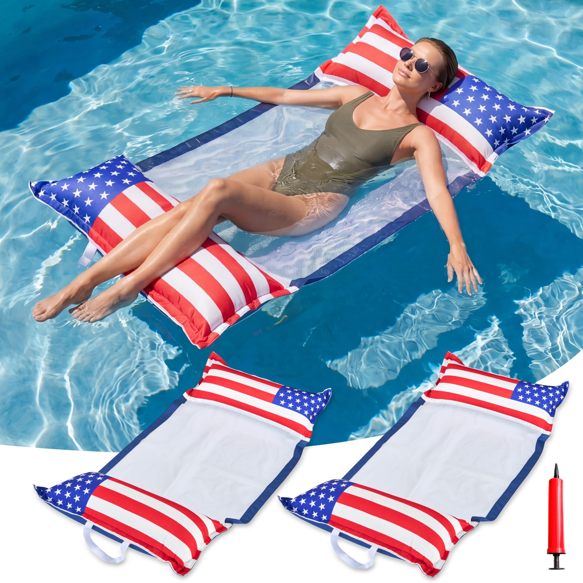 FindUWill 2 Pack Inflatable American Flag Pool Hammock